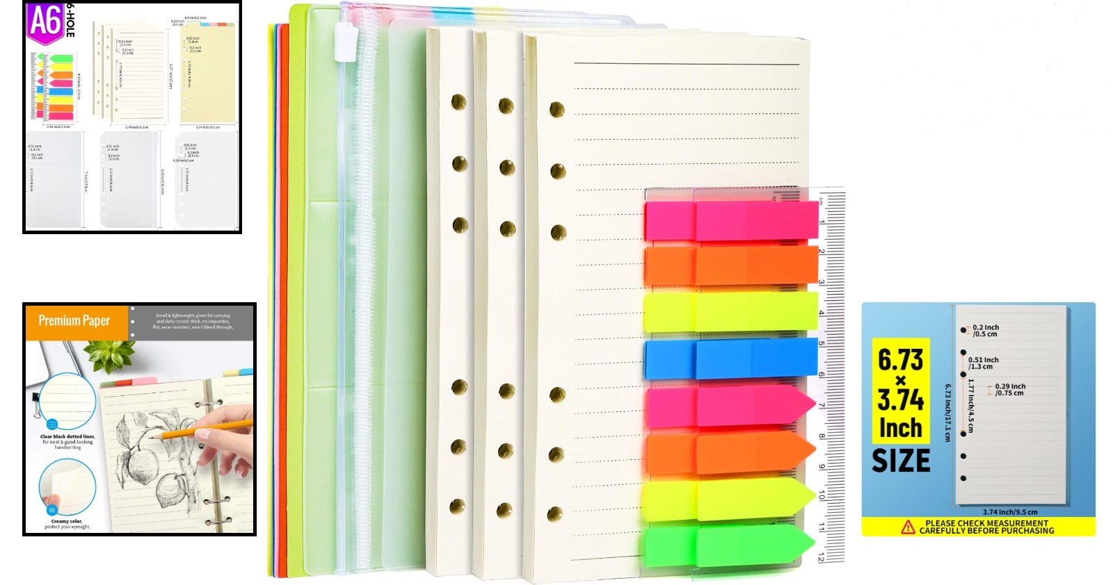 A6 Refill Paper Kit with Dividers Pockets and Index Tabs for Planners