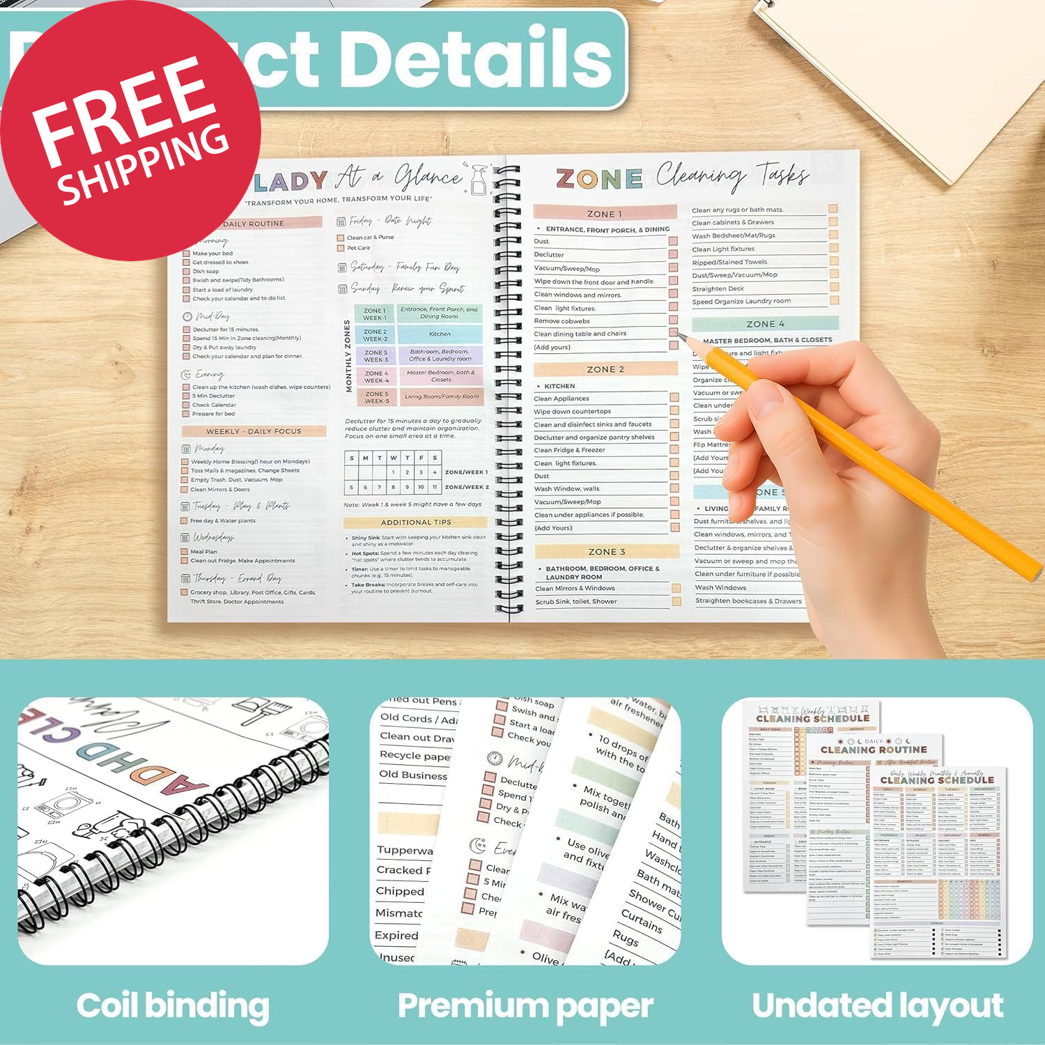 ADHD Cleaning Planner,Adhd Planner, Reusable Adhd Cleaning and Organizing Planne
