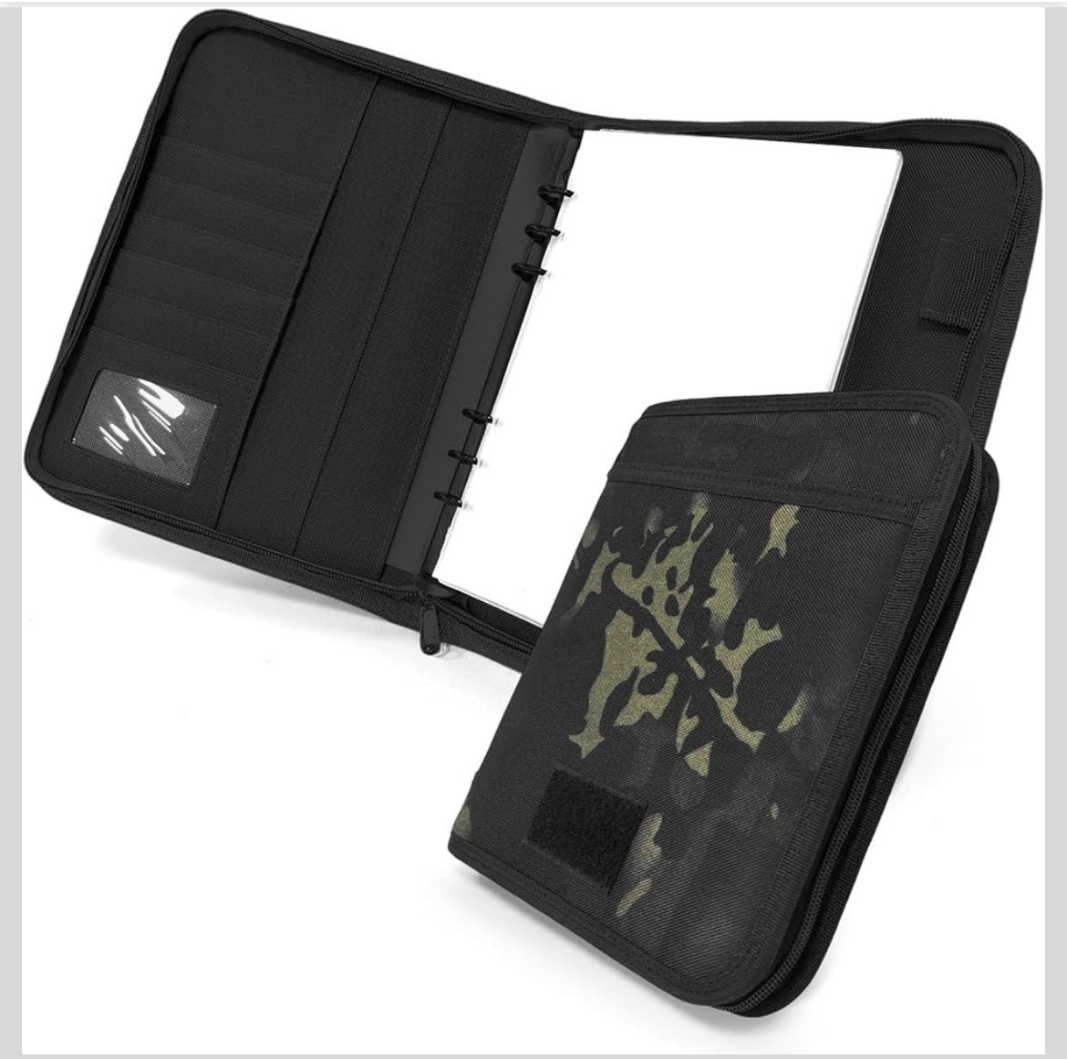 All-In-One Tactical Notebook Padfolio Detachable A5 6-Ring Binder Black Camo
