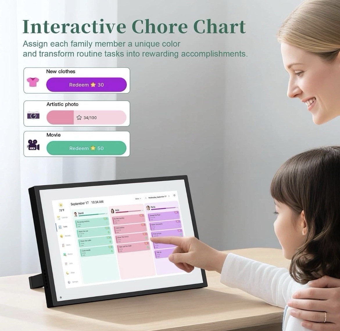 WiFi Digital Calendar Smart Family Planner, Chores, Photos