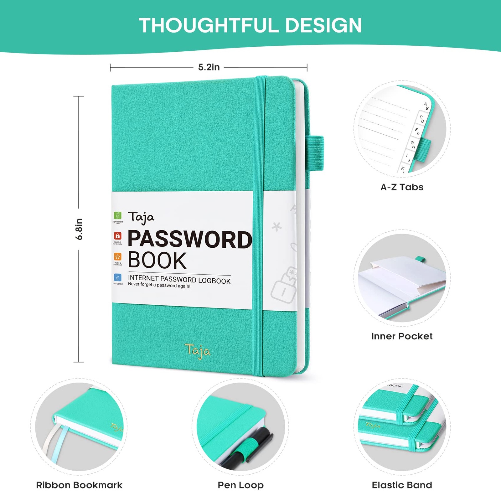 Password Keeper Book with Alphabetical Tabs, Small Password Books for Seniors