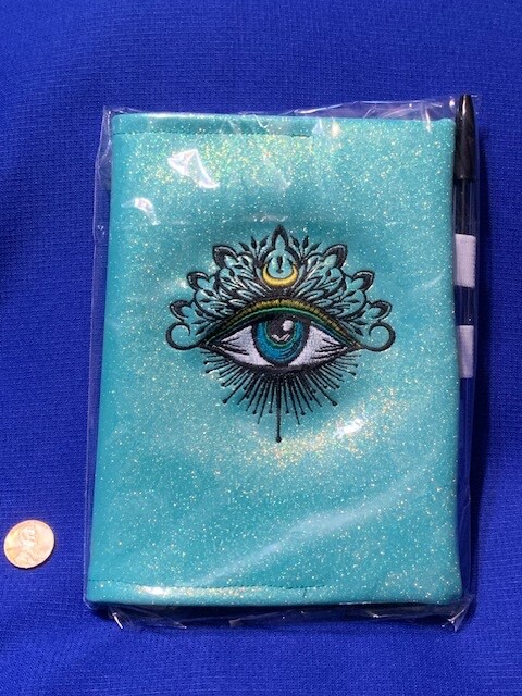 Notebook Cover Pen New Beautiful EYE emb Aqua glitter Journal 5×7 Free ship