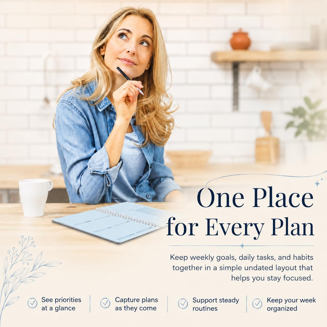 Undated Weekly Planner, A5 to Do List Notebook with Goal and Habit Tracker | 5.8