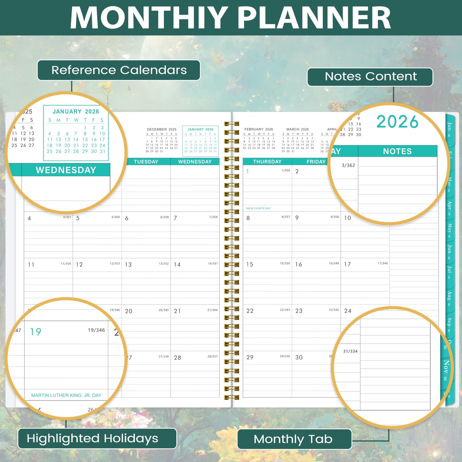 2026 Monthly Planner Twin-Wire Binding Calendar Planner, 11×9 Inch