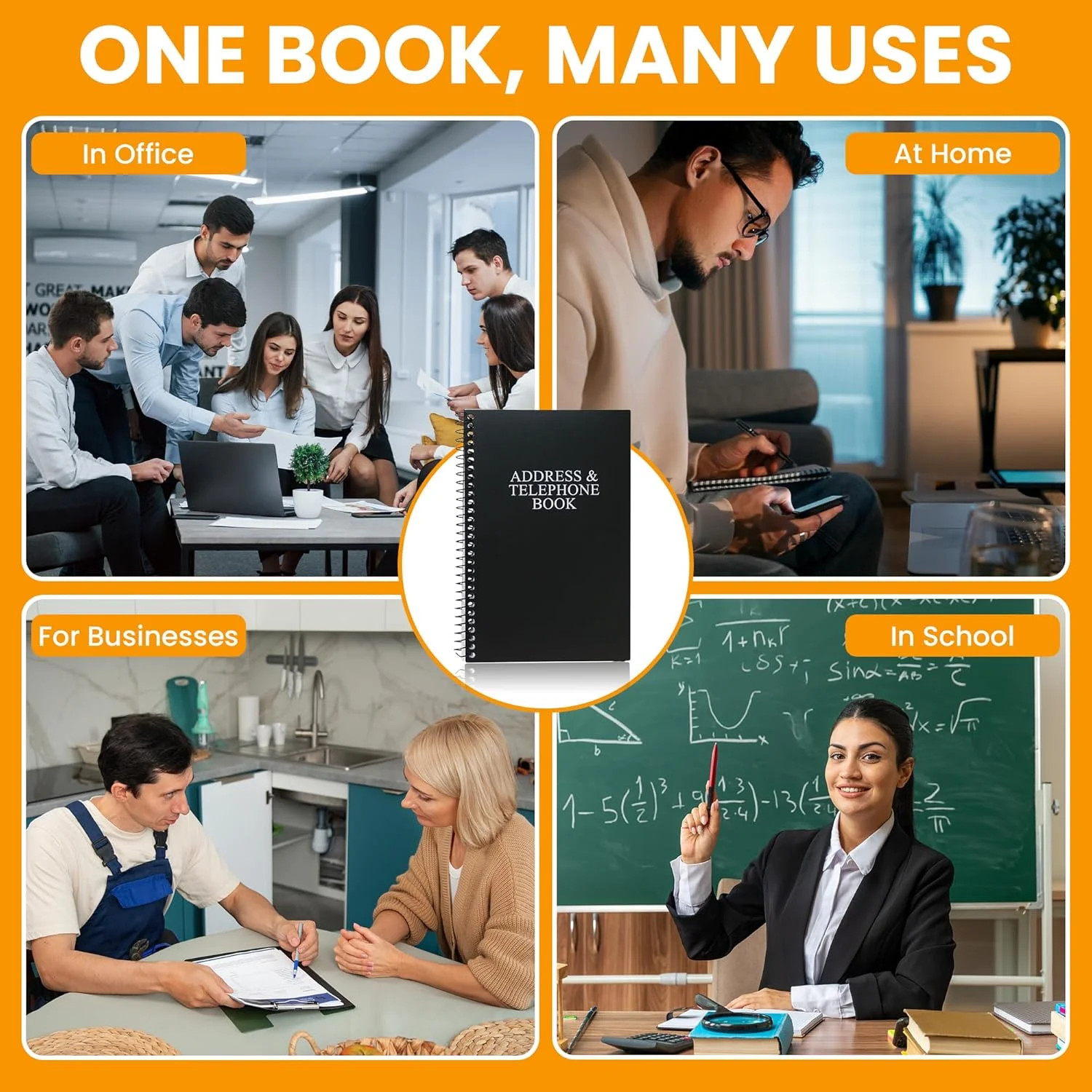 Iconikal Address Telephone Book, 8×5-Inch, Black, Spiral-Bound, 384 Contacts,…