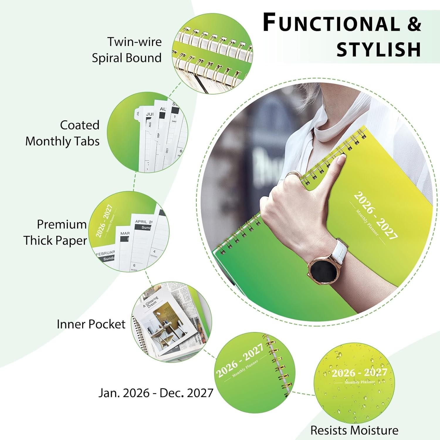 Elegant 2026 Monthly Planner with Waterproof Cover – 24 of Planning