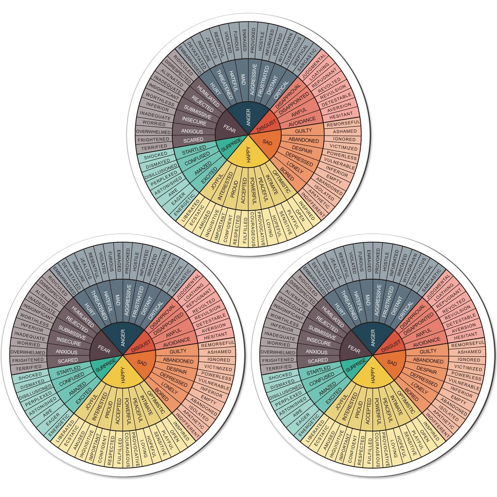 3 Pcs Emotion Wheel Magnet 4.8 Inch Feelings Wheel Magnet Feelings Emotions Char