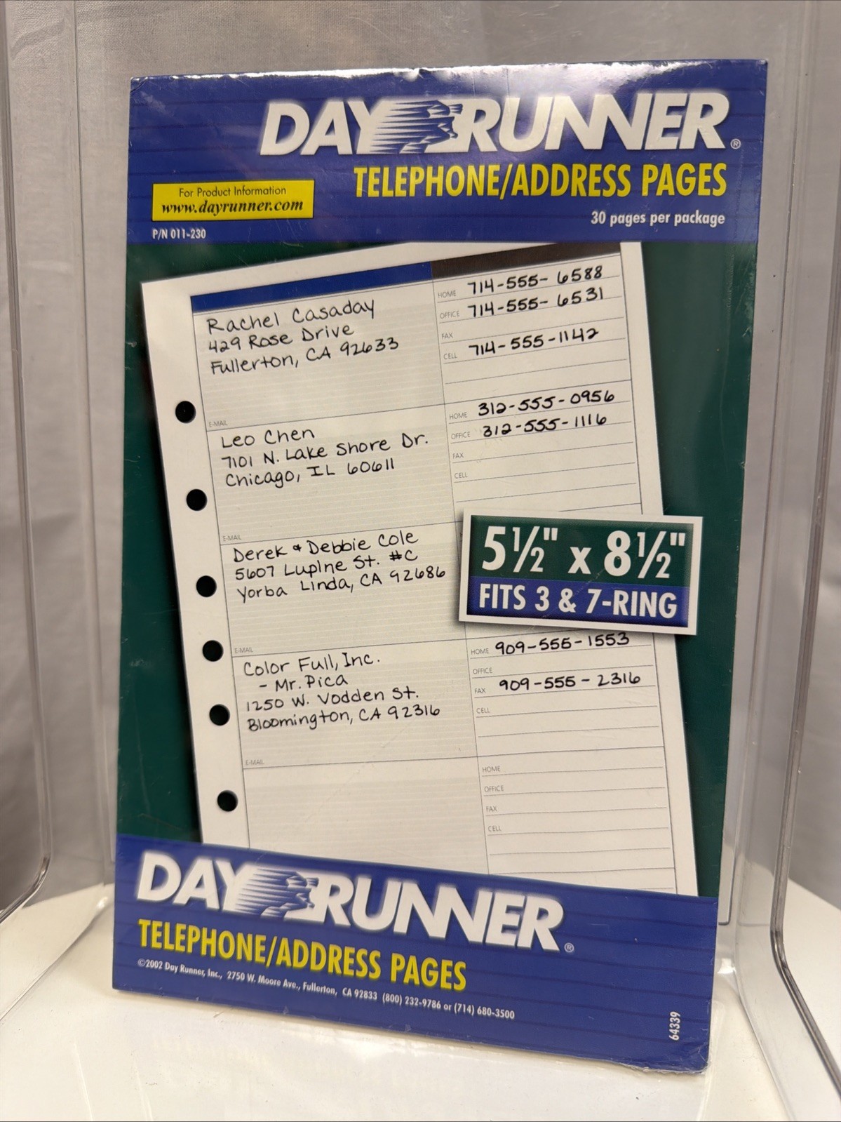 Day Runner Telephone Address Refill Pages 30 Pages 3 And 7 Ring 5.5 x 8.5