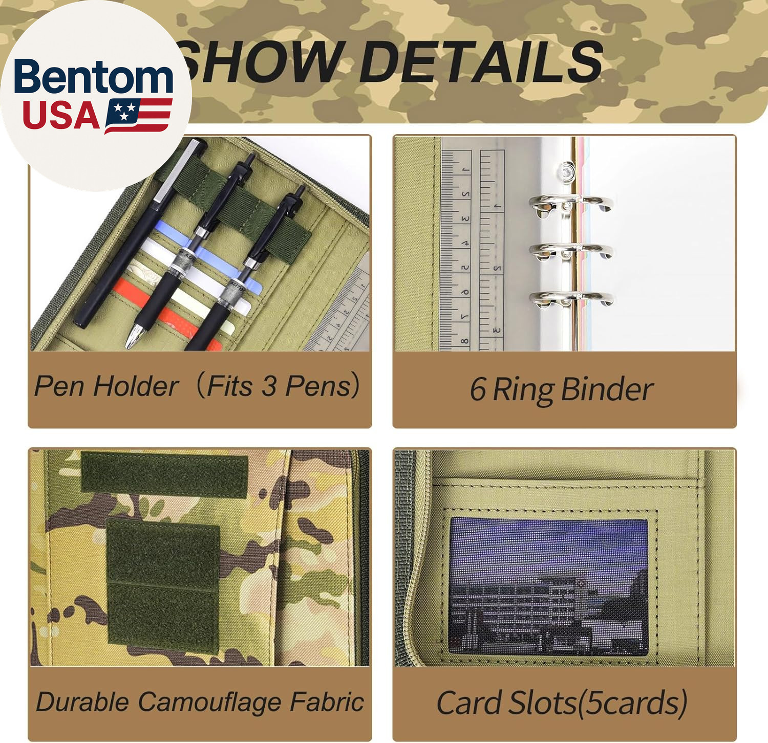 Army Military Padfolio Ring Binder with Zippered Portfolio Organizer and Tactica
