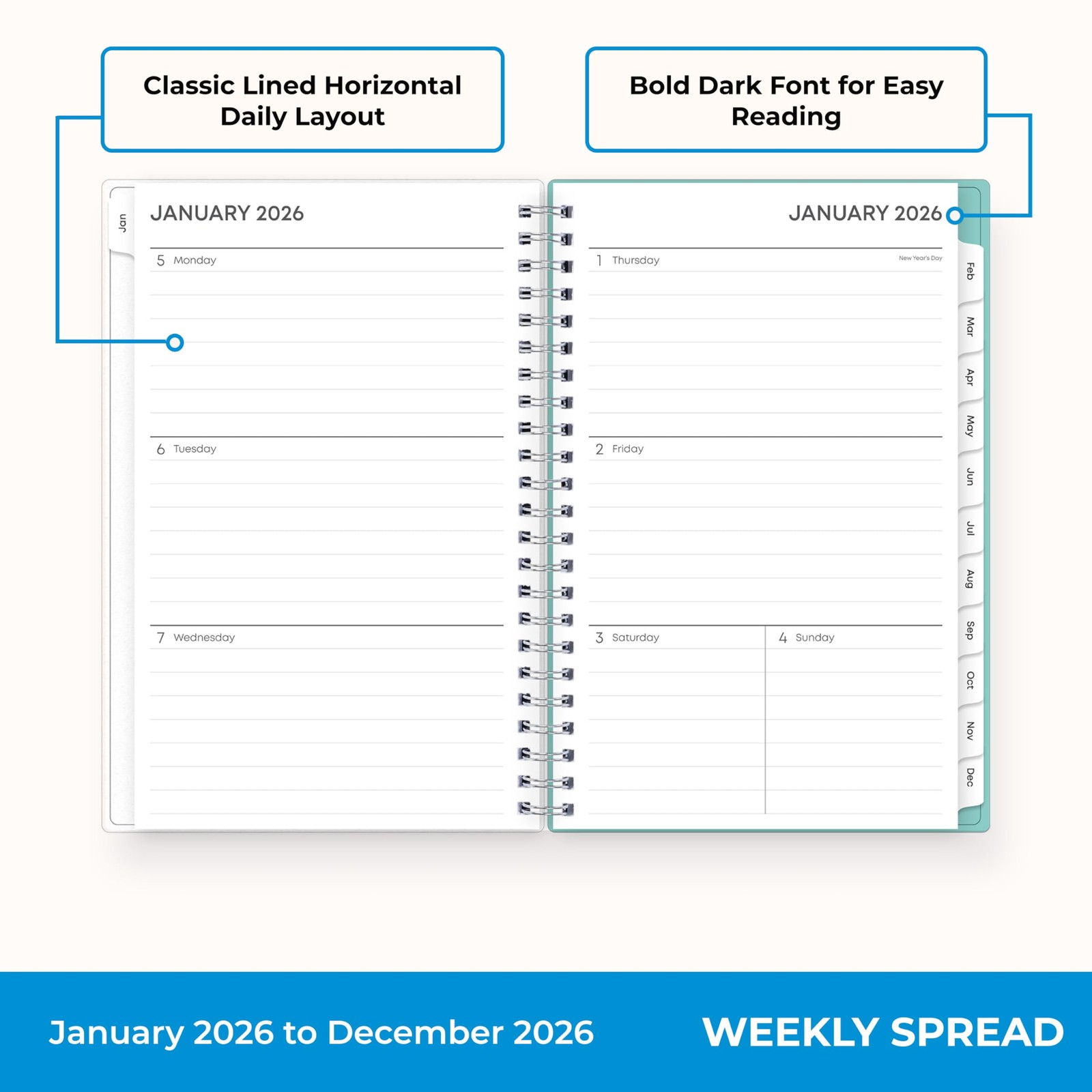 Blue Sky 2026 Weekly and Monthly Planner Calendar, January 2026 – December 20…