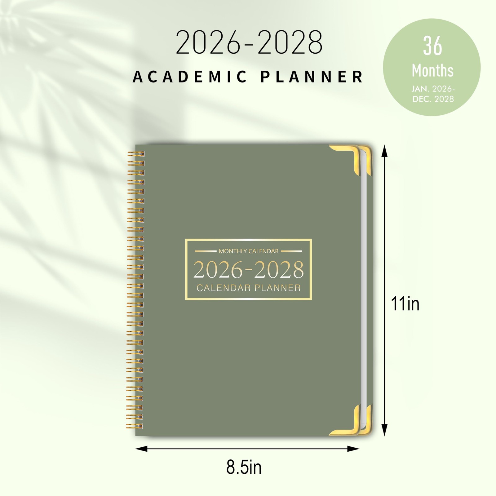 Monthly Planner 2026-2028, 36-Month Calendar, A4 Jan 2026-Dec 2028, Green