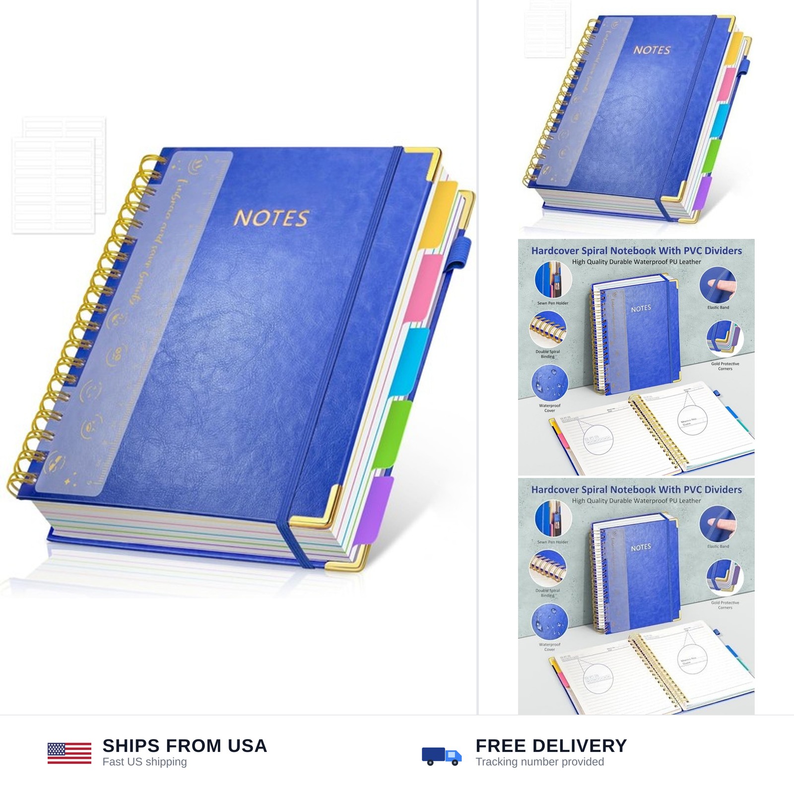 Hardcover Spiral Notebook Journal with Removable PVC Dividers – 8” x 10” La…