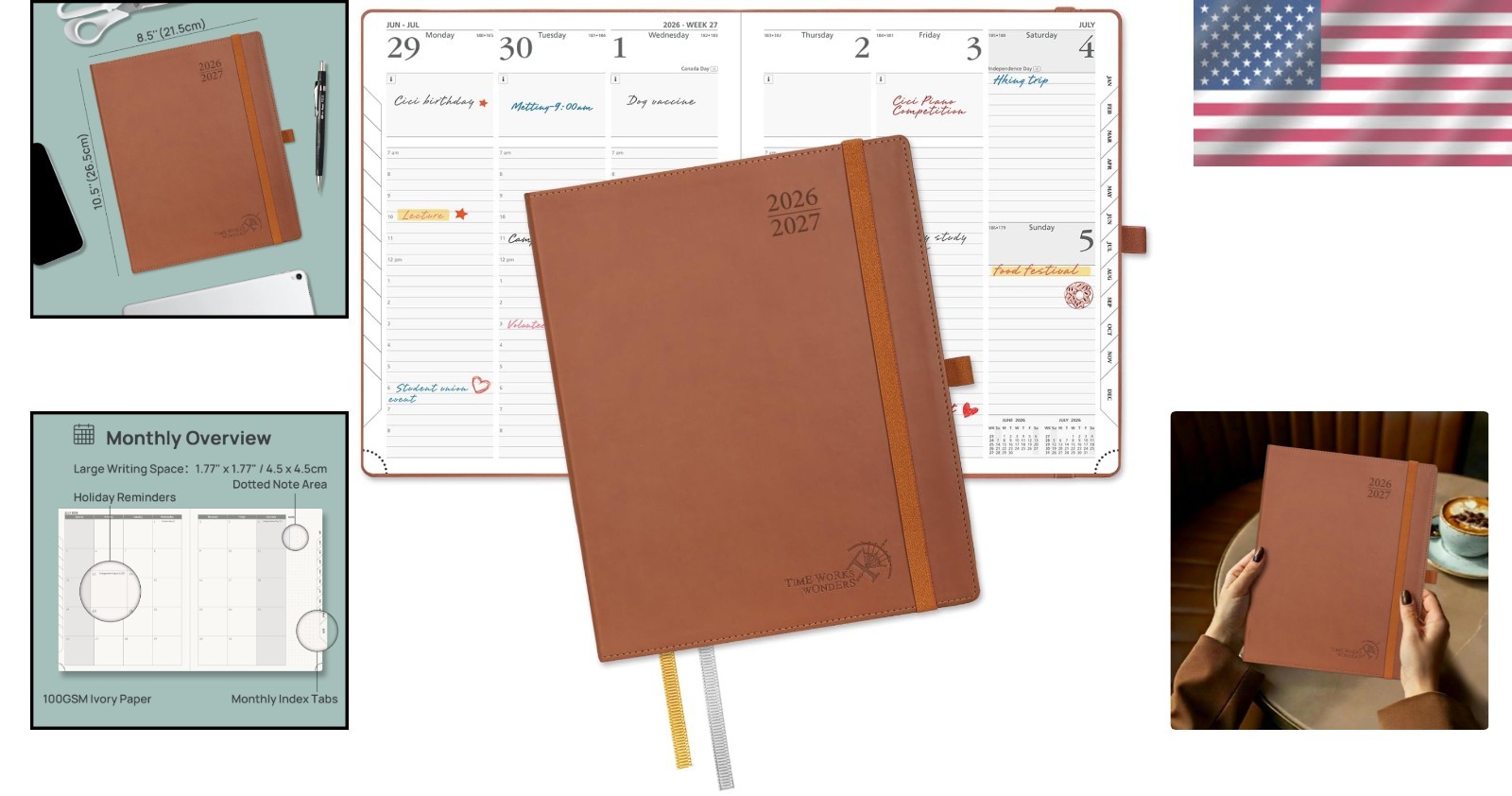 Hourly Appointment Book, July 26-June 27 – Leather Cover