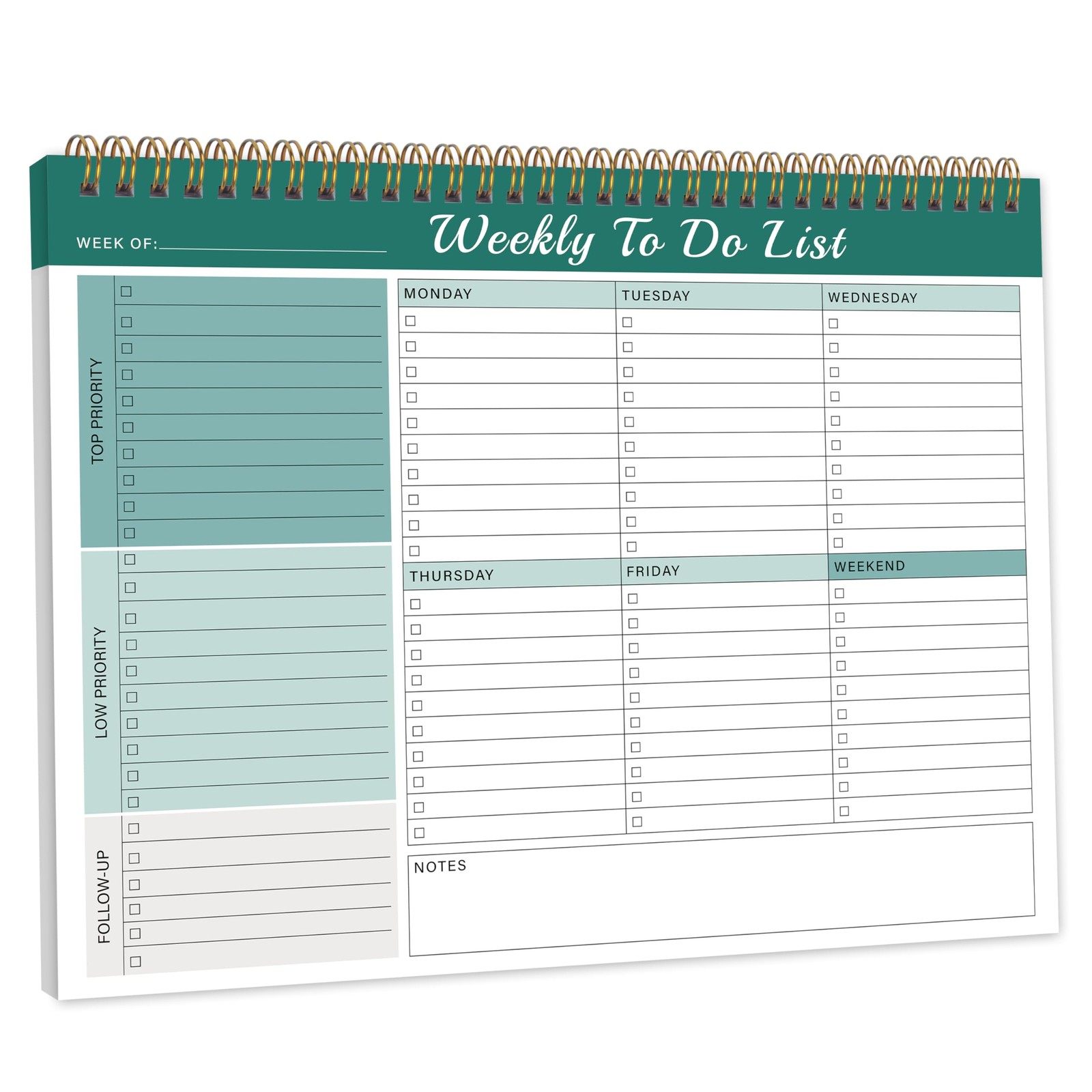 Kamoy Weekly To Do List Notepad with 52 Undated Sheets（8.5″×11″）- Green