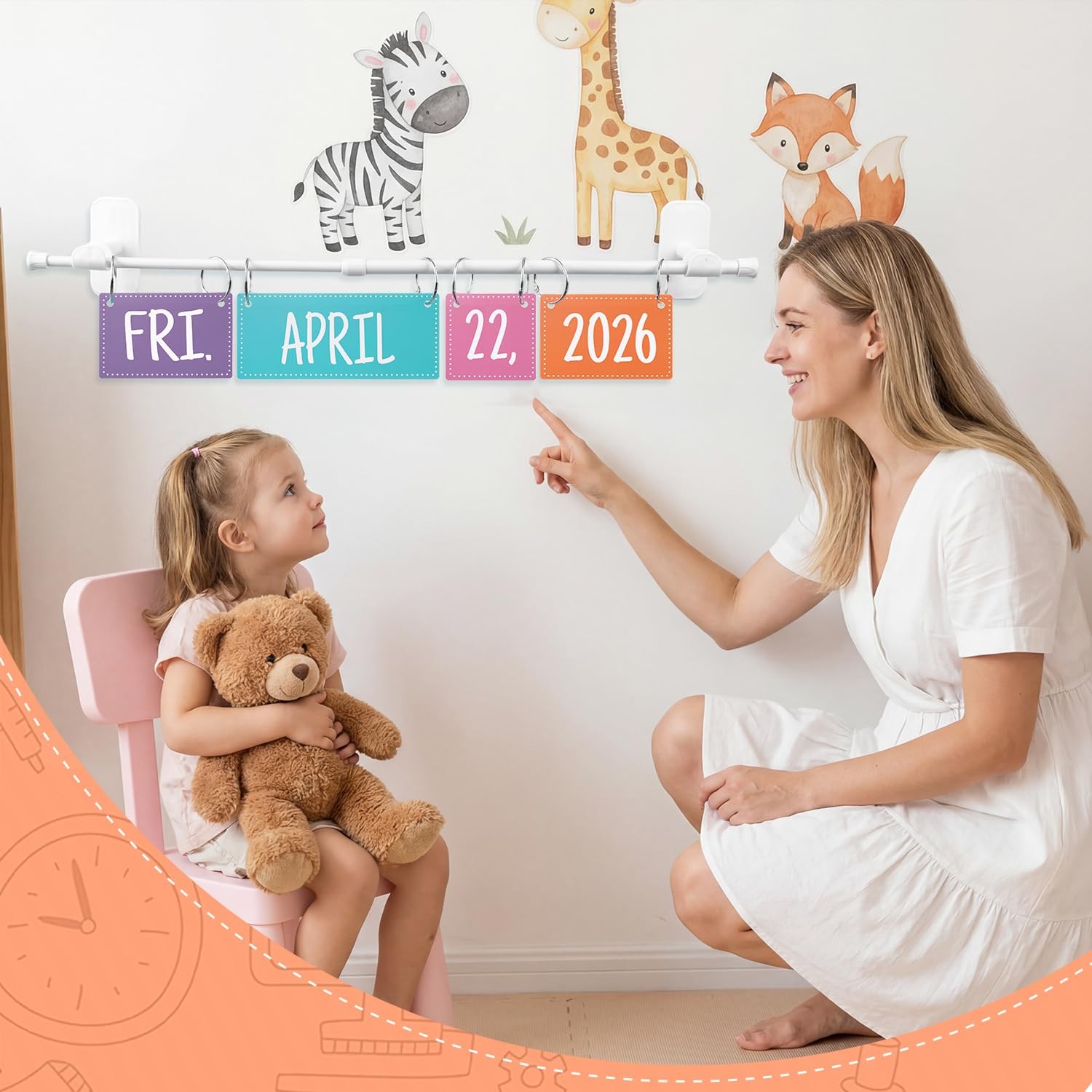 Colorful Rainbow Flip Calendar Bulletin Board Set Adjustable Holder 54 Date Card