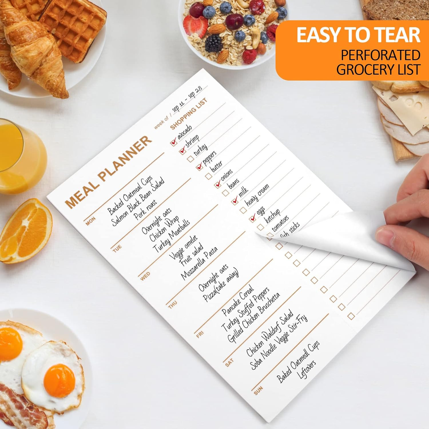 Weekly Meal Planner – 2 Pack Undated Tear-Off Sheets, Magnetic Meal Planner for