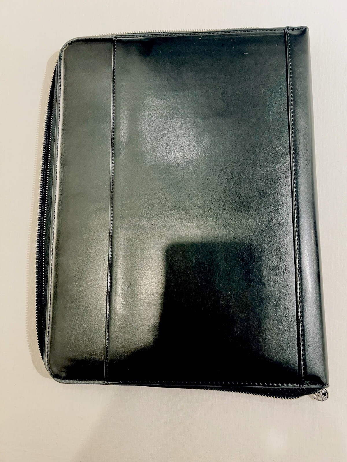 Global Views Work Folio A5 Premium Leather Portfolio Zipper Closure Black New