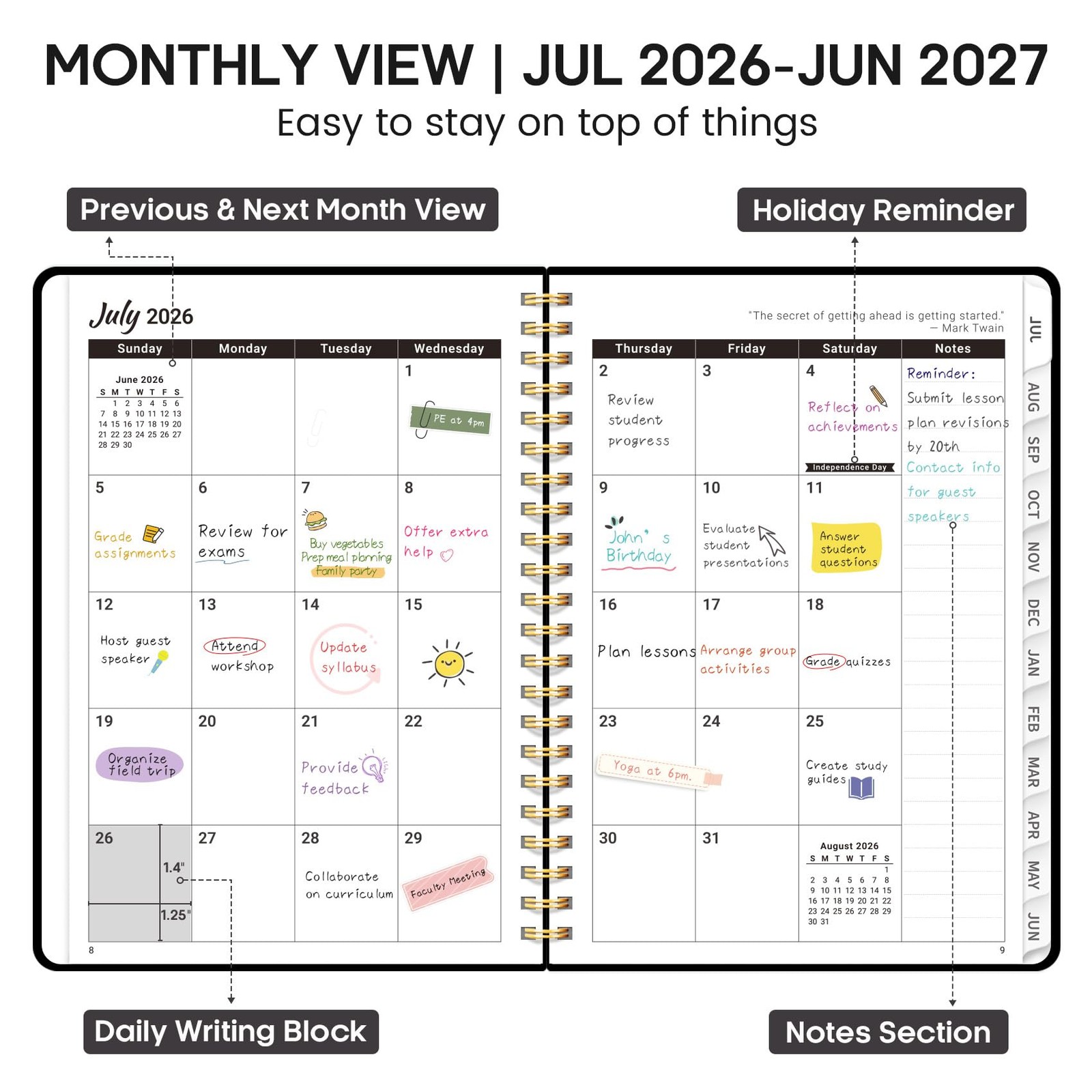Academic Planner 2026-2027, Weekly and Monthly (6.4″x8.5″) A5, A.Black