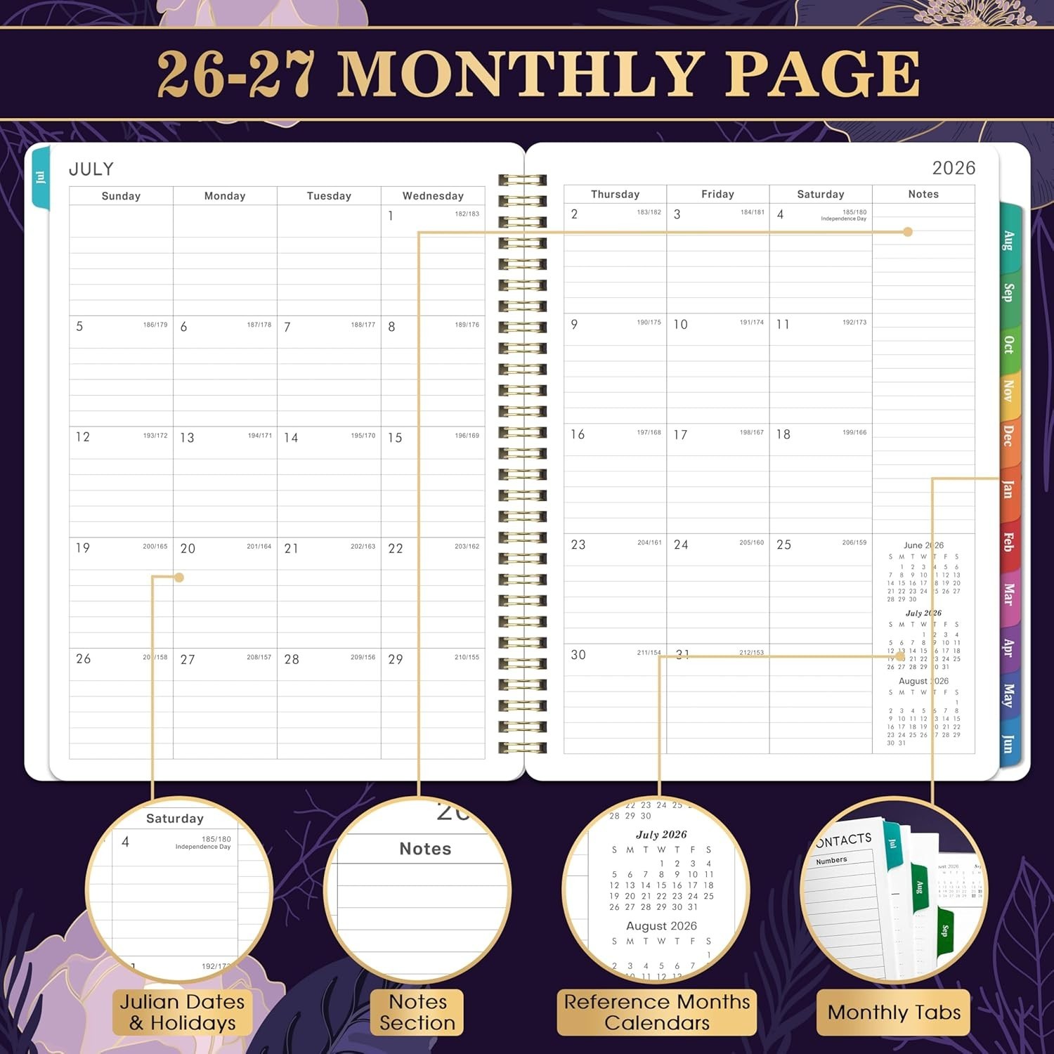 Elegant 2026-2027 Academic Planner | Twin-Wire Binding & Back Pocket | Purple