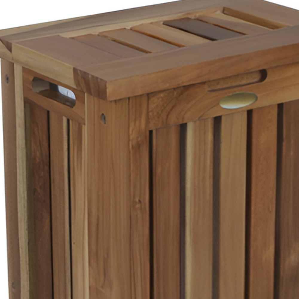 24″ Brown Solid Wood Laundry Hamper With Lid