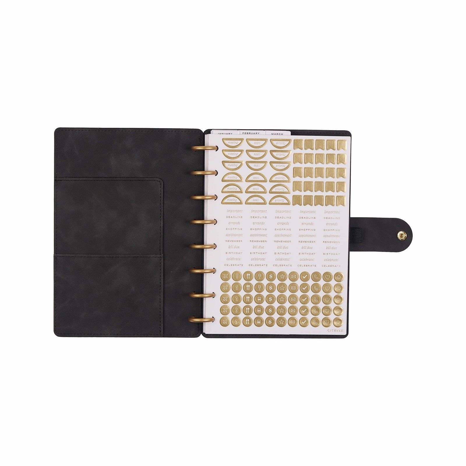 Blue Sky Citrine 2026 Calendar Planner Weekly New Year Faux Black Suede Ribbon