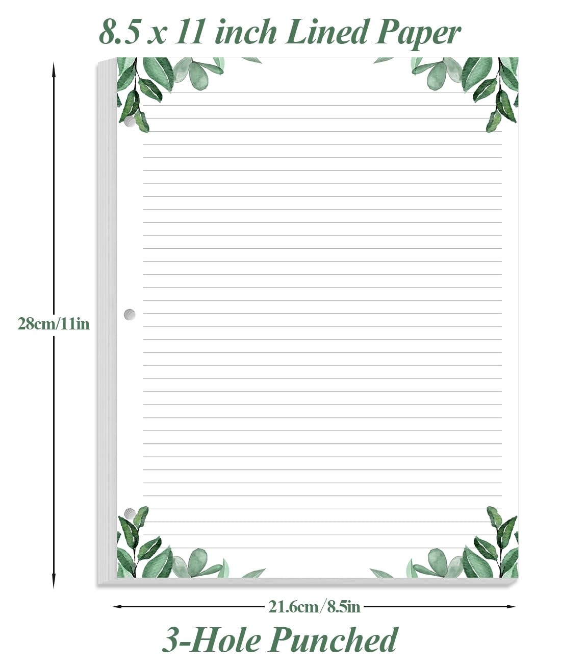 (3-Pack) Letter Size Lined Refill Paper, 3-Hole Punched 300 Sheets, White