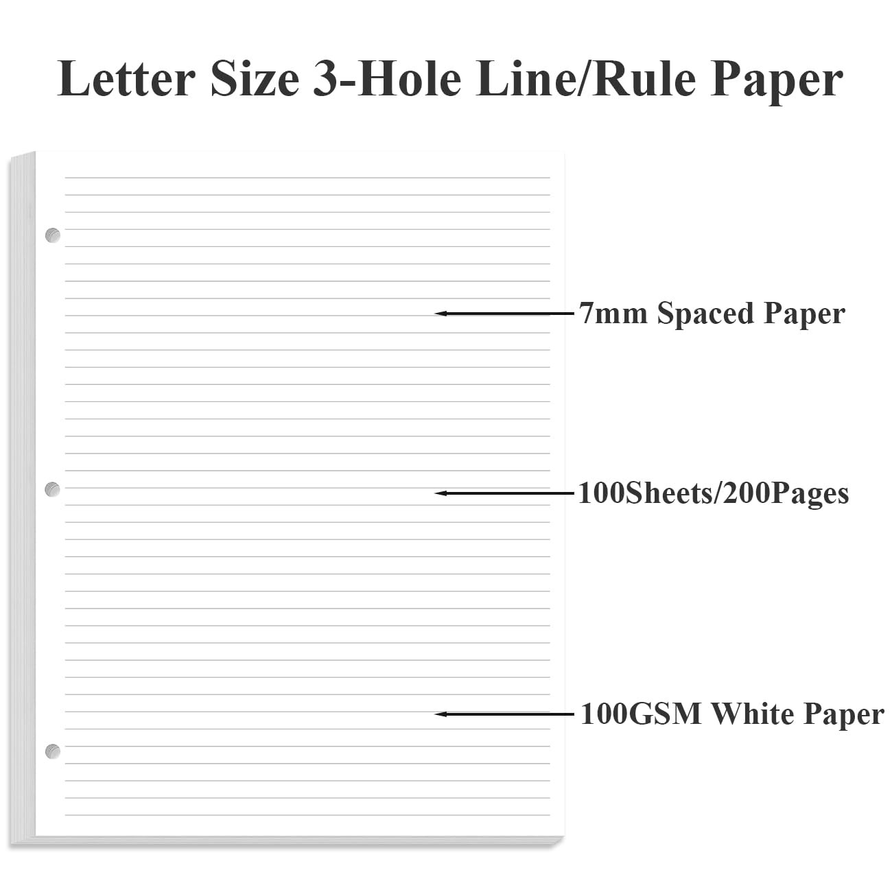 3Pack 3Hole Lined Letter Loose Leaf Refill Paper 300 Sheets 8.5×11 In
