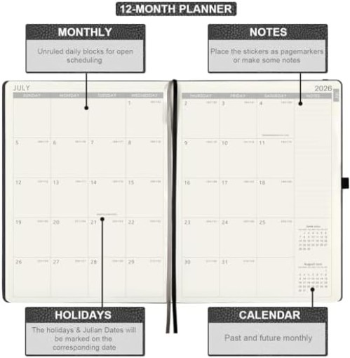 2026-2027 Grey Faux Leather Weekly & Monthly Planner with Pen Loop, 8.5X11