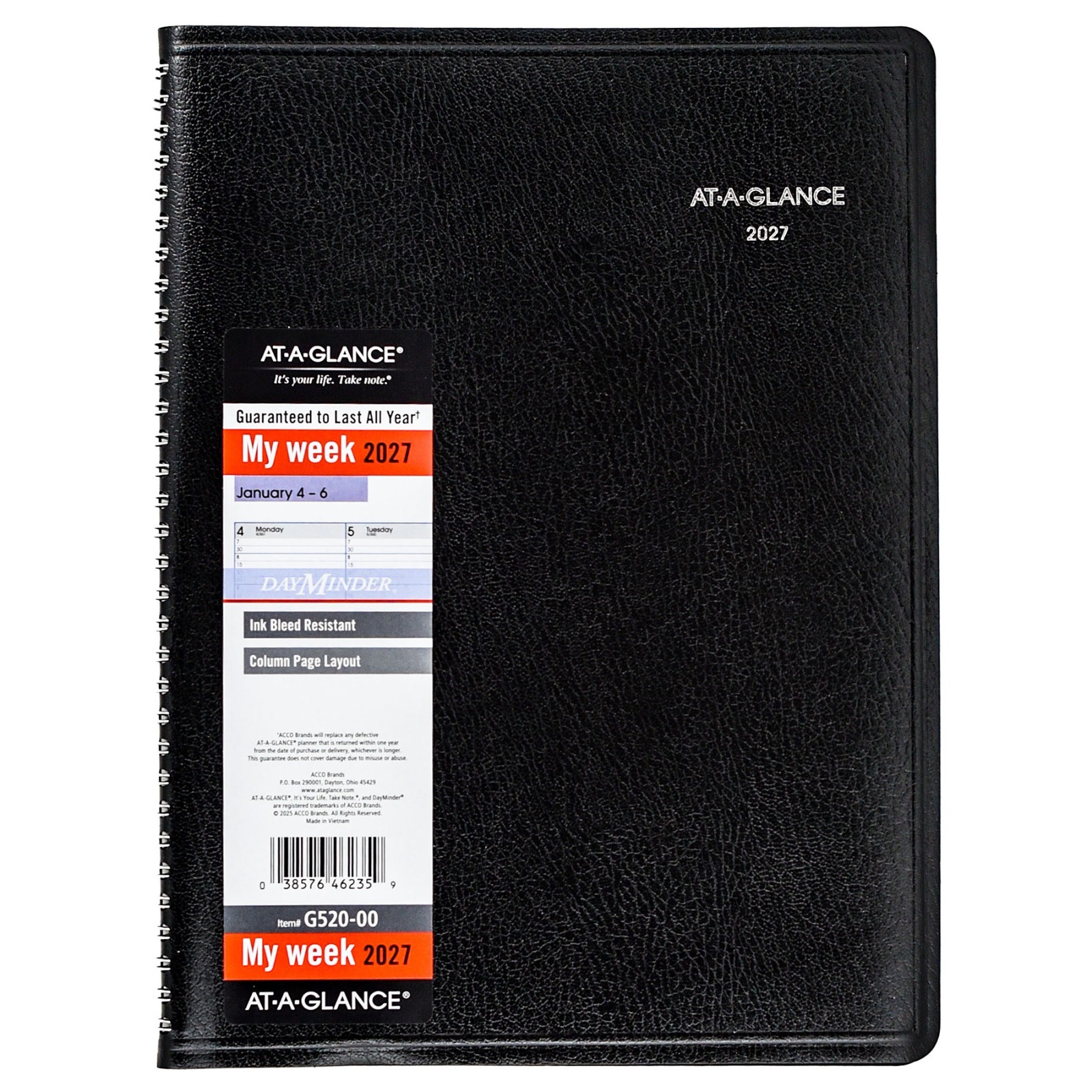 2026 At-A-Glance DayMinder G520-00 Weekly Appointment Book, 8 x 11″, Black Cover
