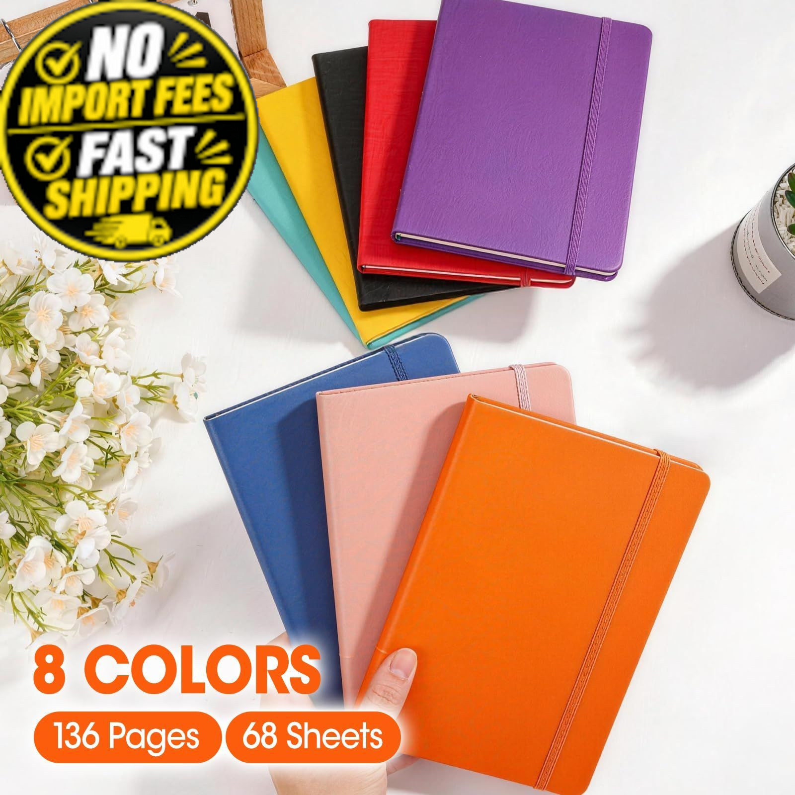 BGUP 8 Pack Lined Journal Notebook for Work, A5 Hardcover (5.5″ x 8.3″), C-8P