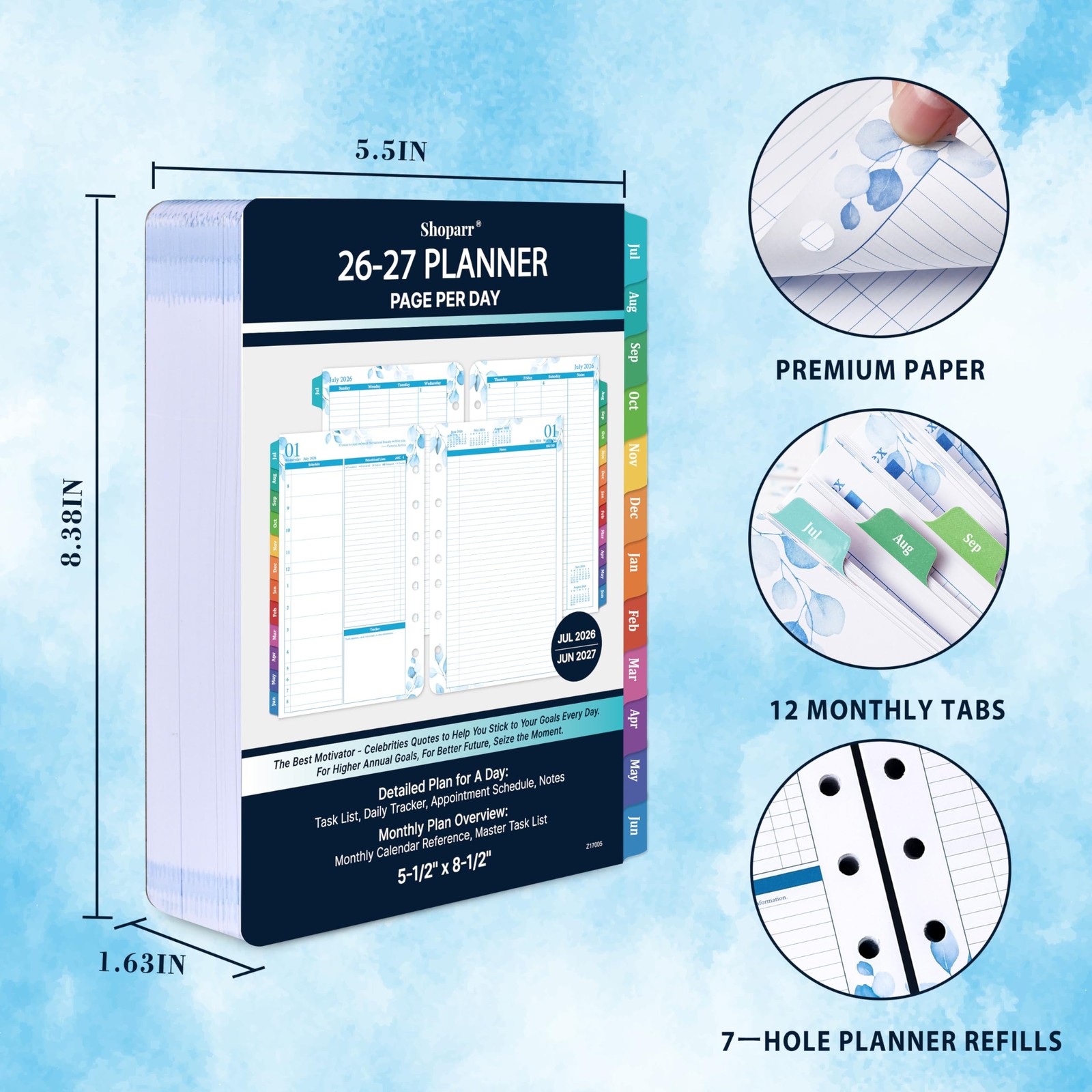 2026 Planner Refills – JAN – DEC 2026 Planner, Two Pages Per Day Daily & Monthly
