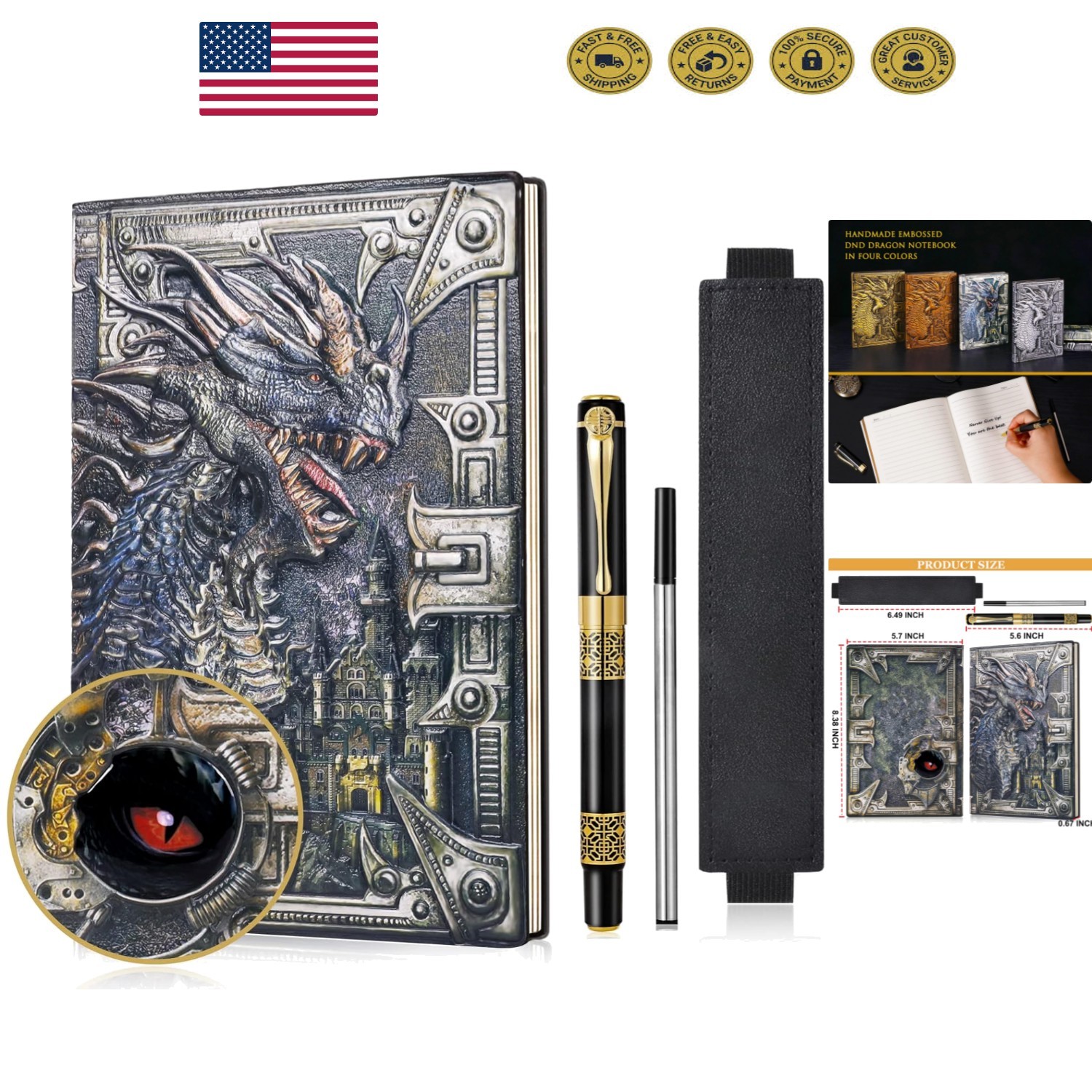200-Page Vintage Dragon Journal – Handmade Fantasy Writing Notebook