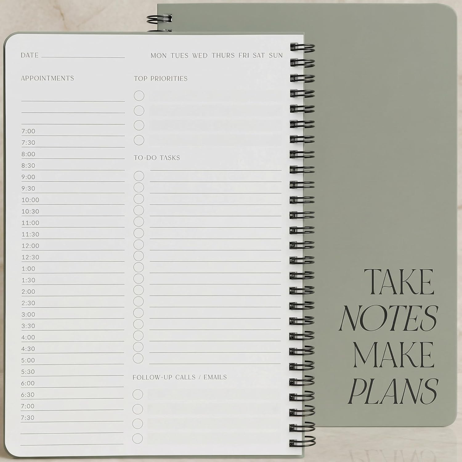 Beautiful Daily Planner and Notebook with Hourly Schedule – Aesthetic Spiral To