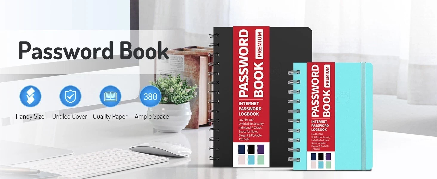 Password Book with Individual Alphabetical Tabs, 4″X5.5″ Small Password Notebook