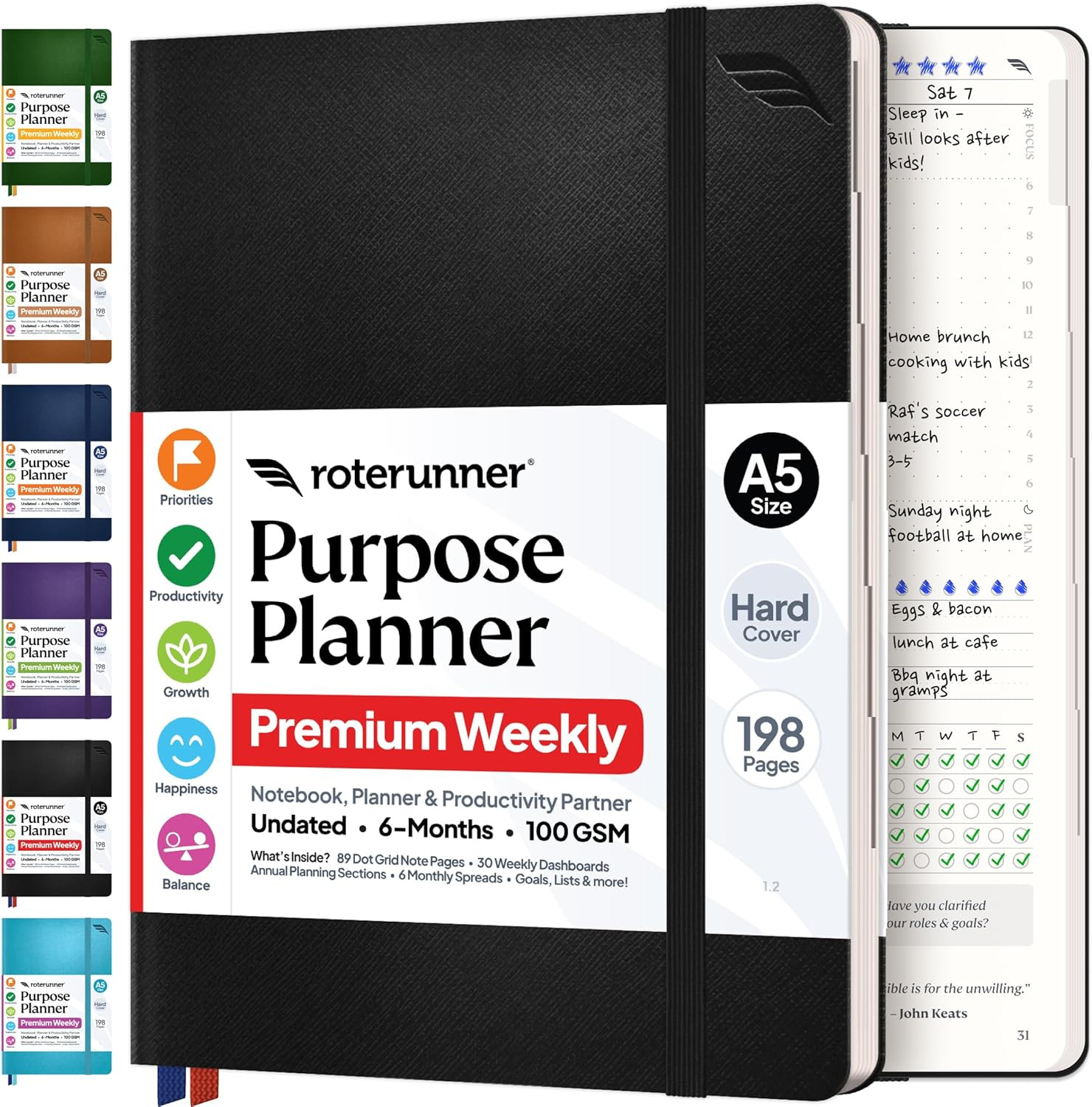 Purpose Planner Notebook A5 5.8”x8.3” Undated 2026 Daily Weekly and Monthly Prod