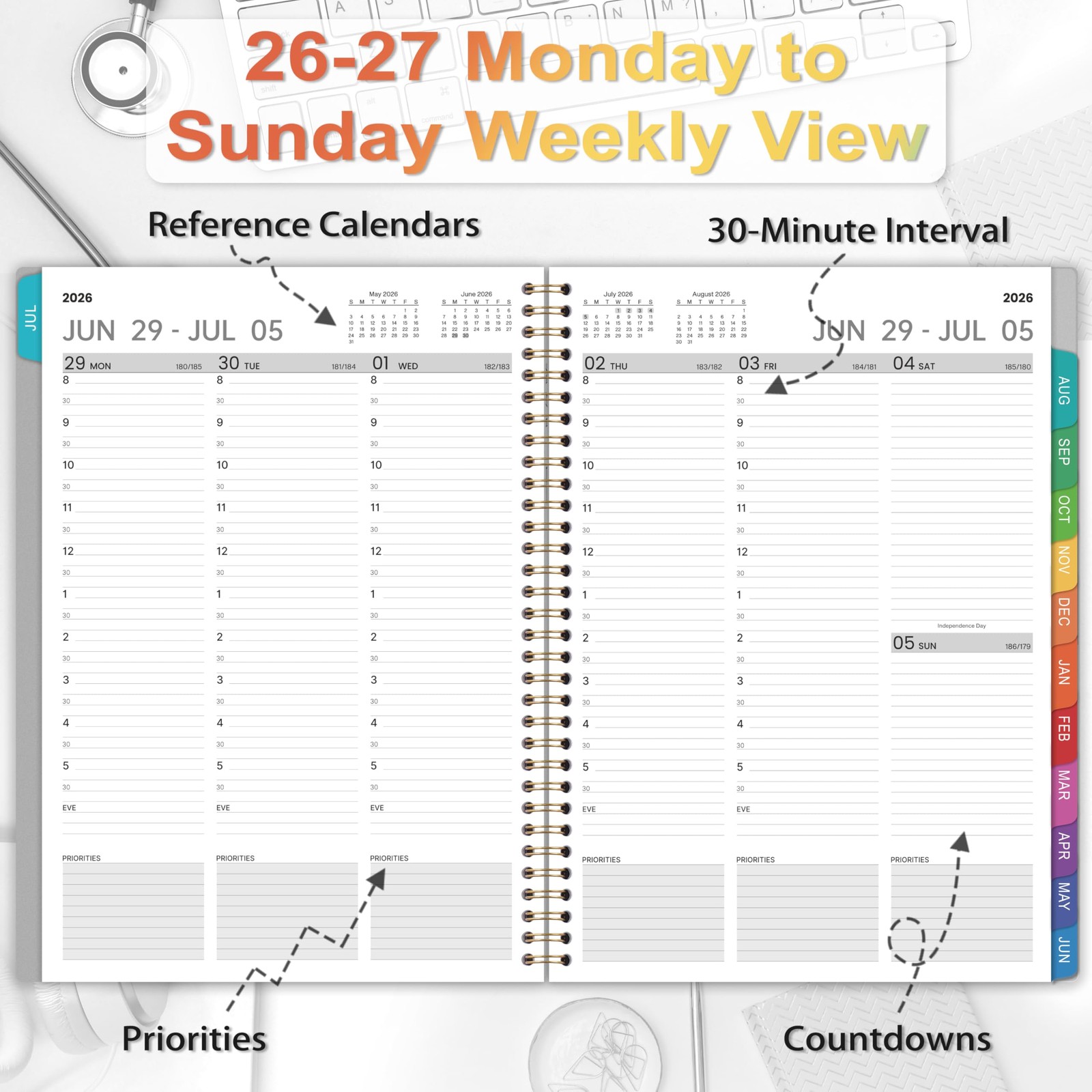 2026-2027 Appointment Book/Planner – Weekly & Monthly 9×11 inches, Grey