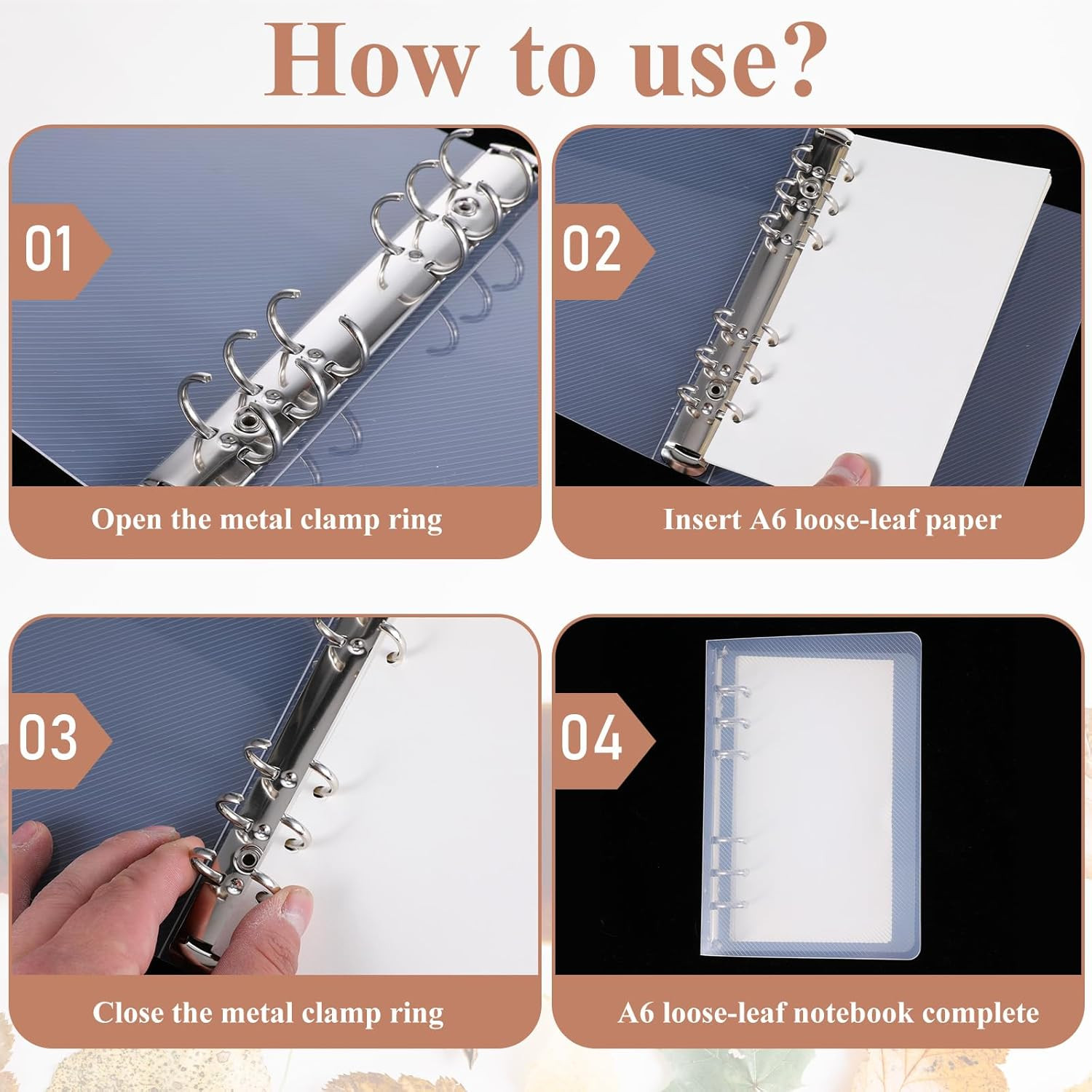 A6 Binder, Clear Acrylic 6 Ring Binder A6 Notebook Cover Planner Binders 6-Ring