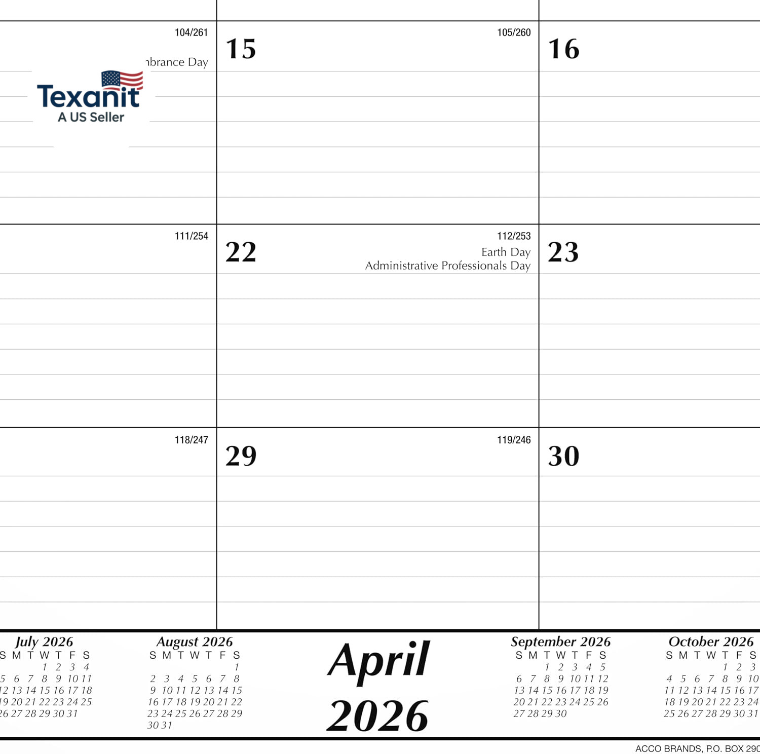 Desk Calendar 2026-2027 Planning Pad, Academic 15-Month April-June, Monthly, 17.