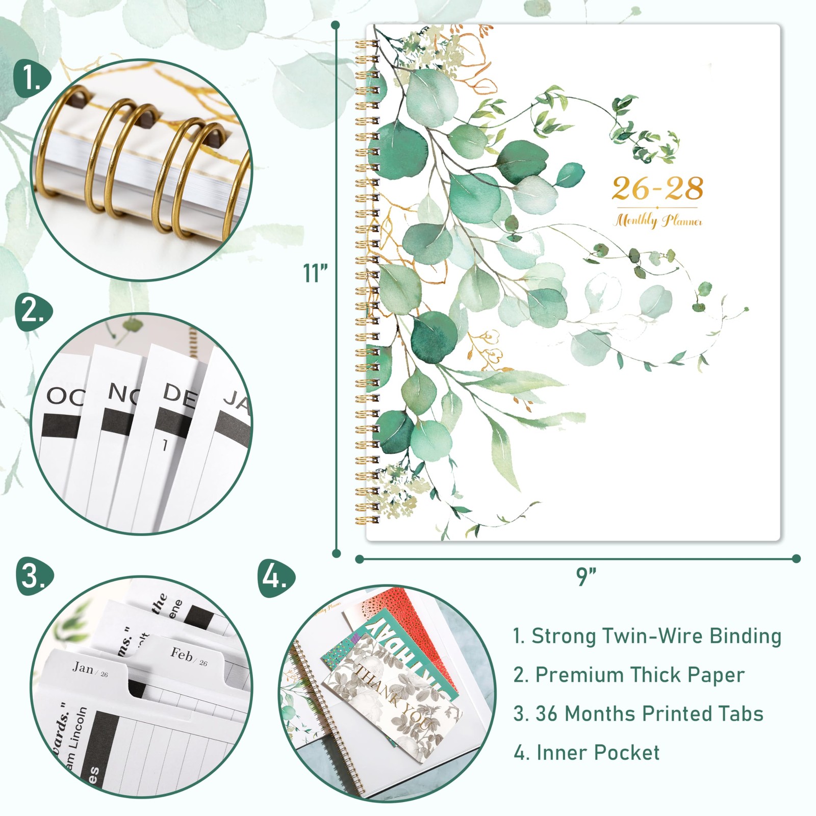 2026-2028 Monthly Planner – from Jul. Letter, Green