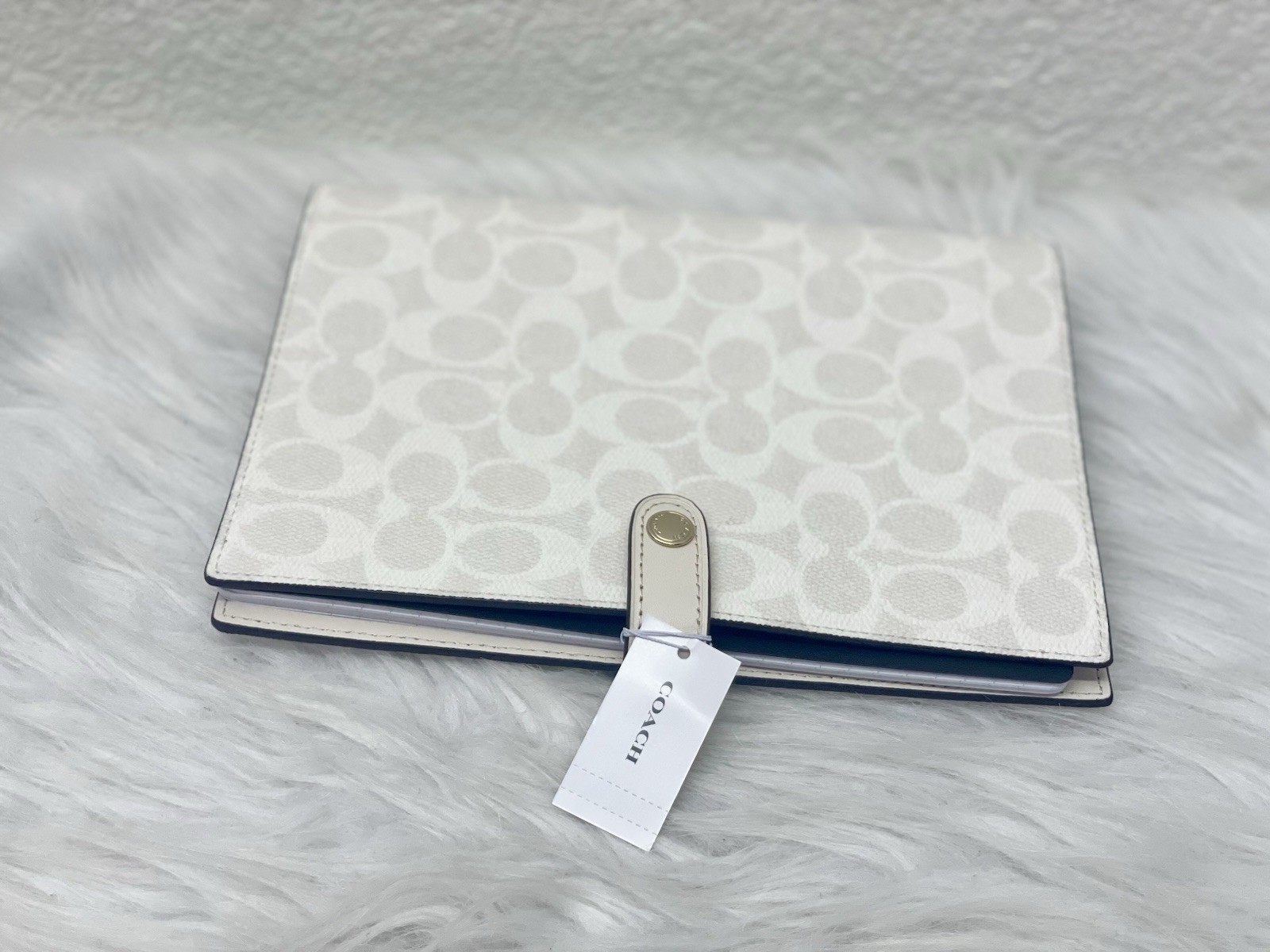 Coach Notebook in Signature Canvas Print Silver/White chalk Leather NWT CZ198