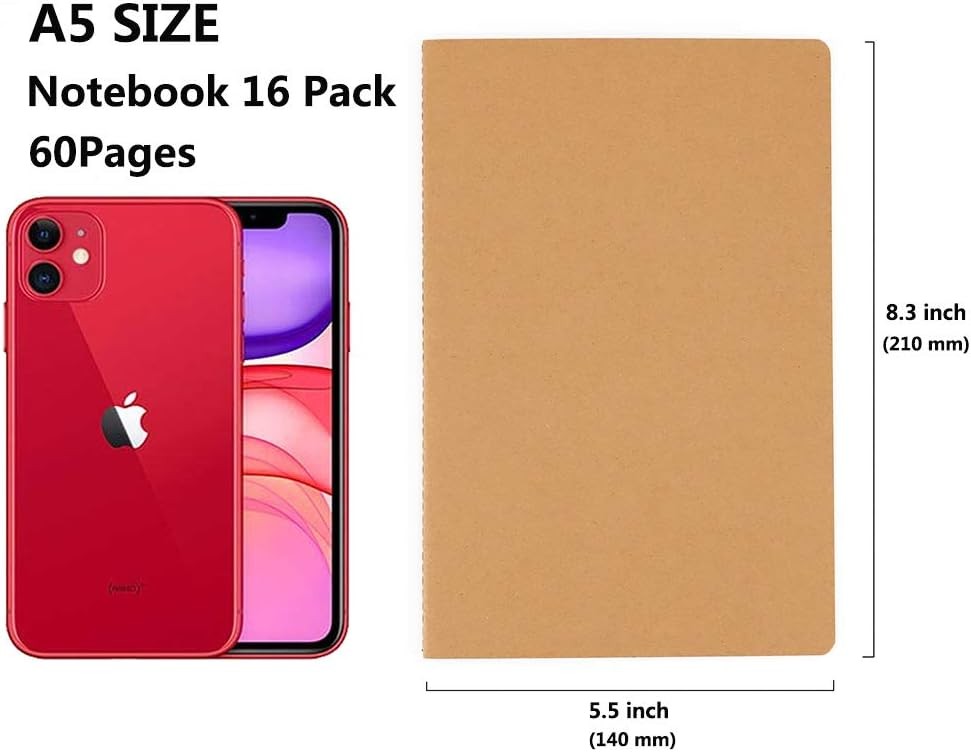 16 Pack Kraft Notebooks Journals in Bulk Writing Blank Paper Sketchbooks 60