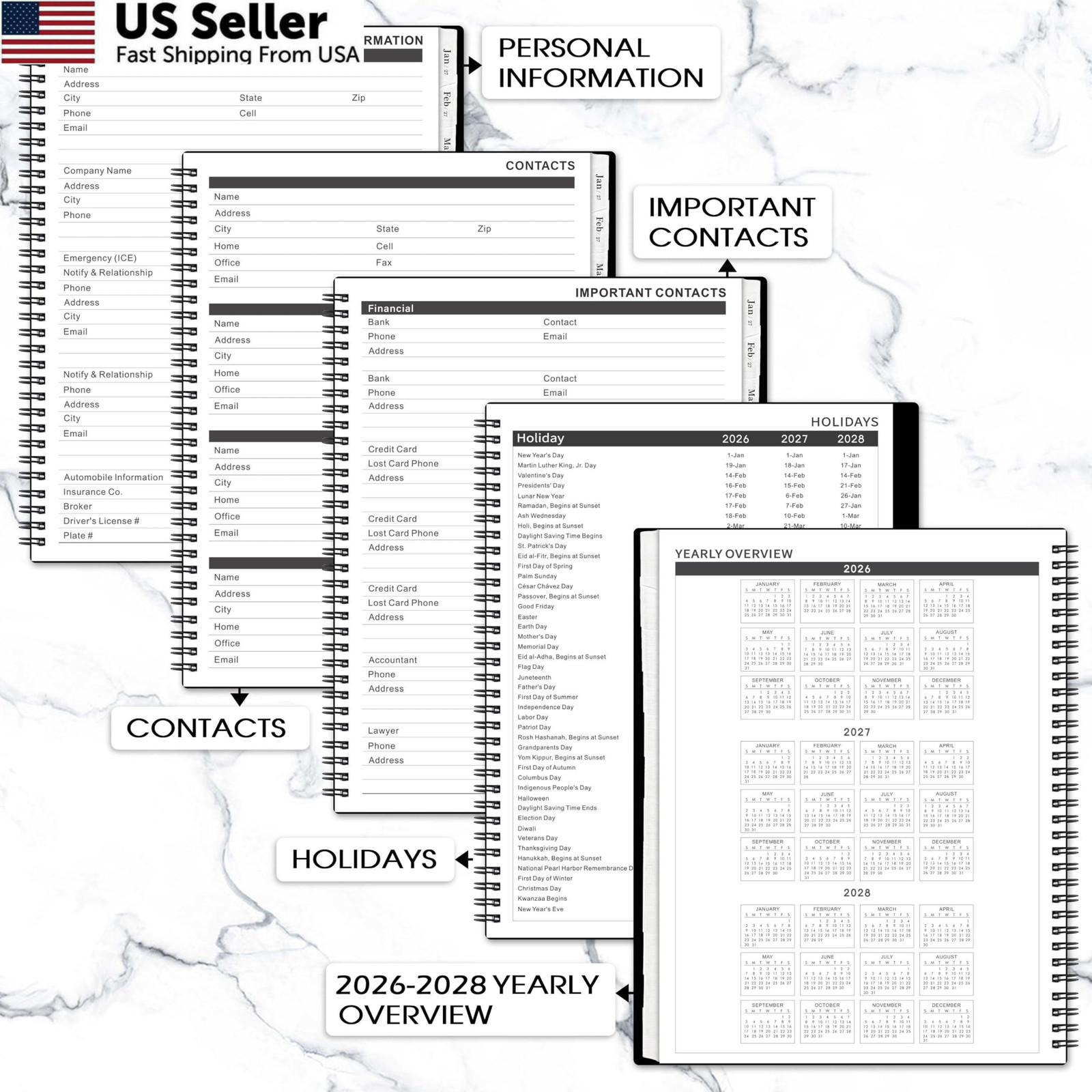 2026-2028 Monthly Planner – from July 2026 to Large, Black