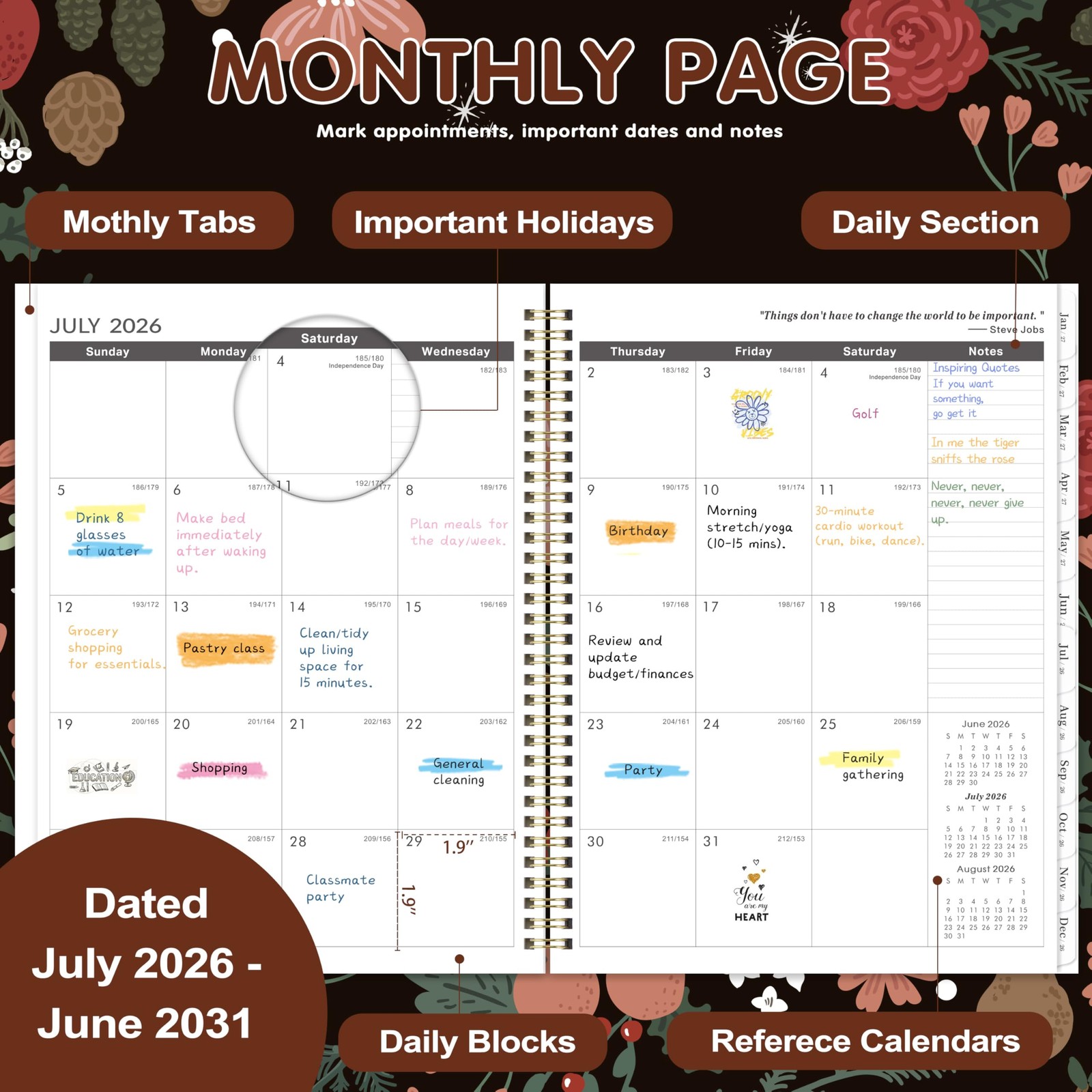 2026-2031 Monthly Planner – 5 Year Planner/Calendar, 5 9″ x 11″, Pinecone