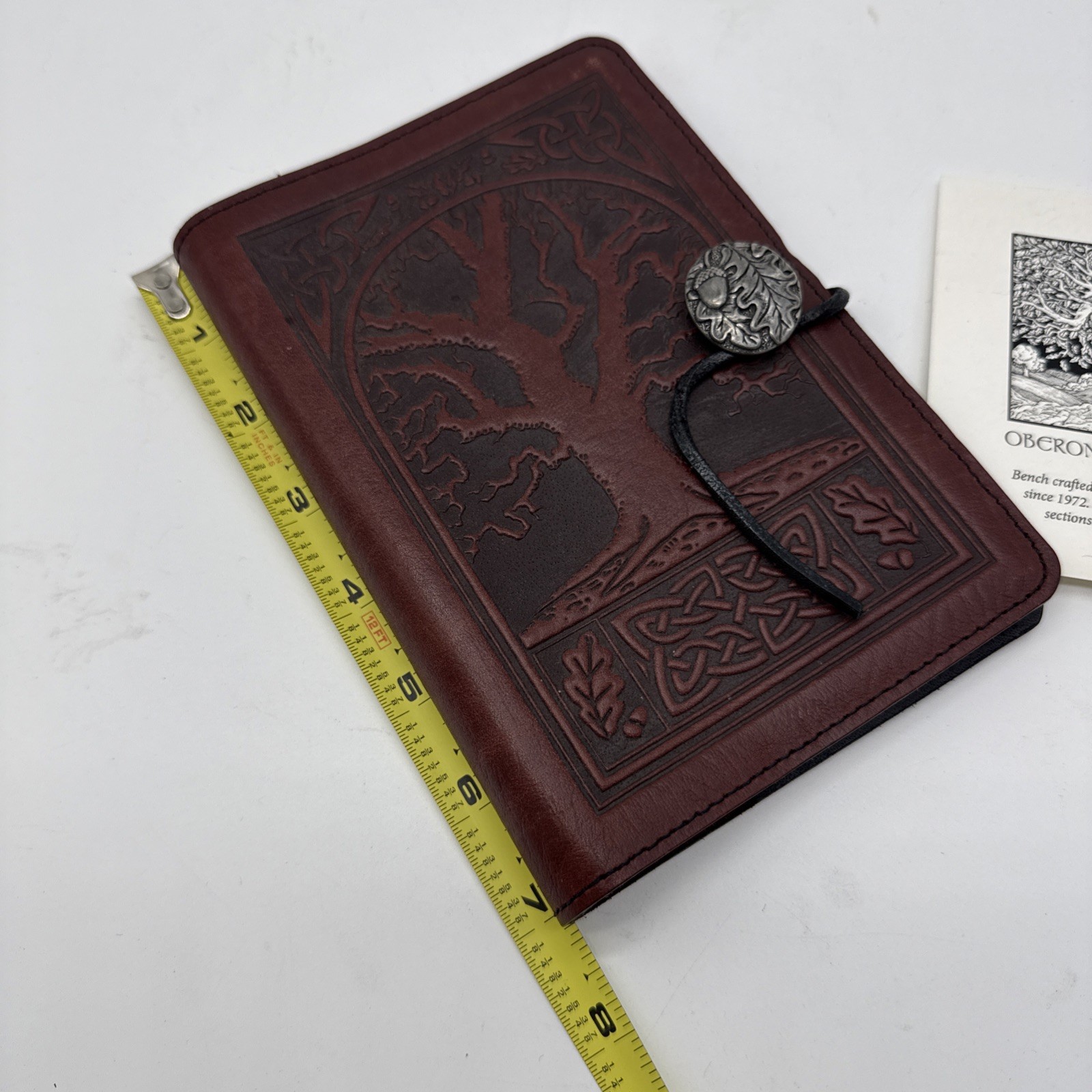 Oberon Celtic Oak Tooled Brown Leather Refillable Notebook Journal Cover 5”x7”