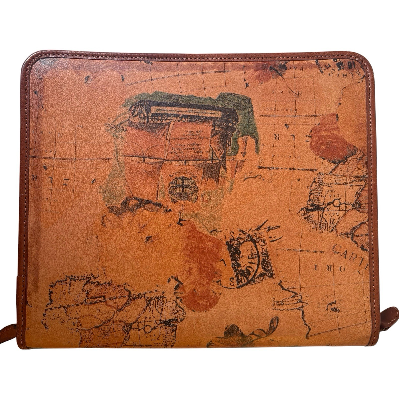 Day-timer Leather Planner Cover Zippered Map Cartography Organizer Engraved SLS