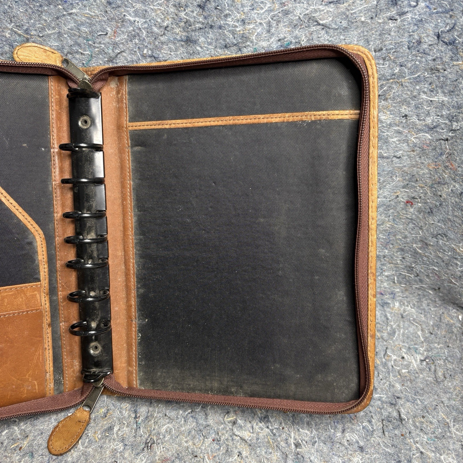 Vintage Day Timer Planner Brown Genuine Leather Organizer Binder Zip 7 Rings