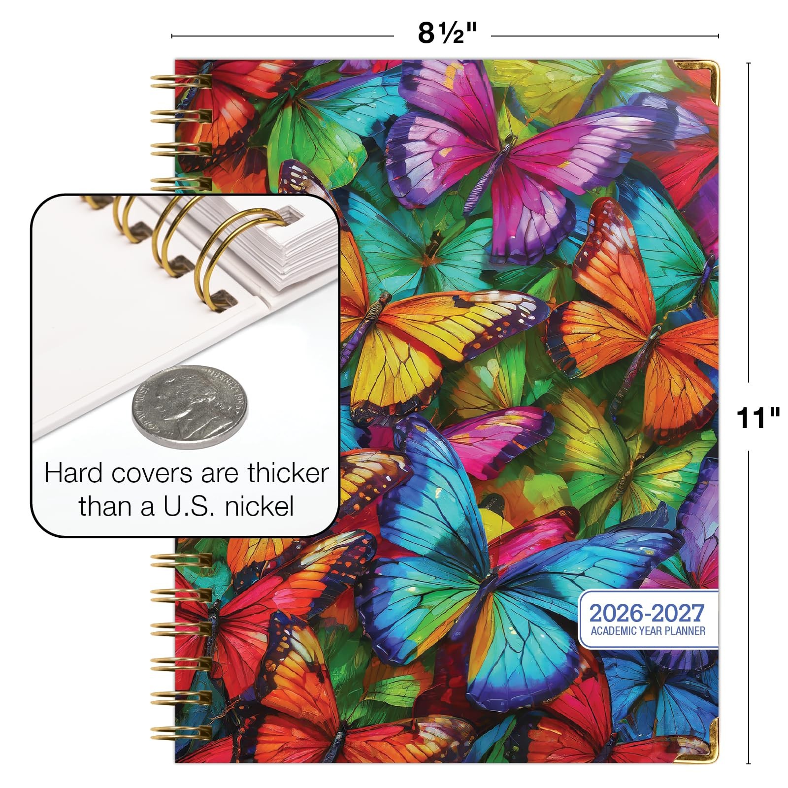 HARDCOVER Academic Year 2026-2027 Planner: 8.5″ x 11″, Colorful Butterflies