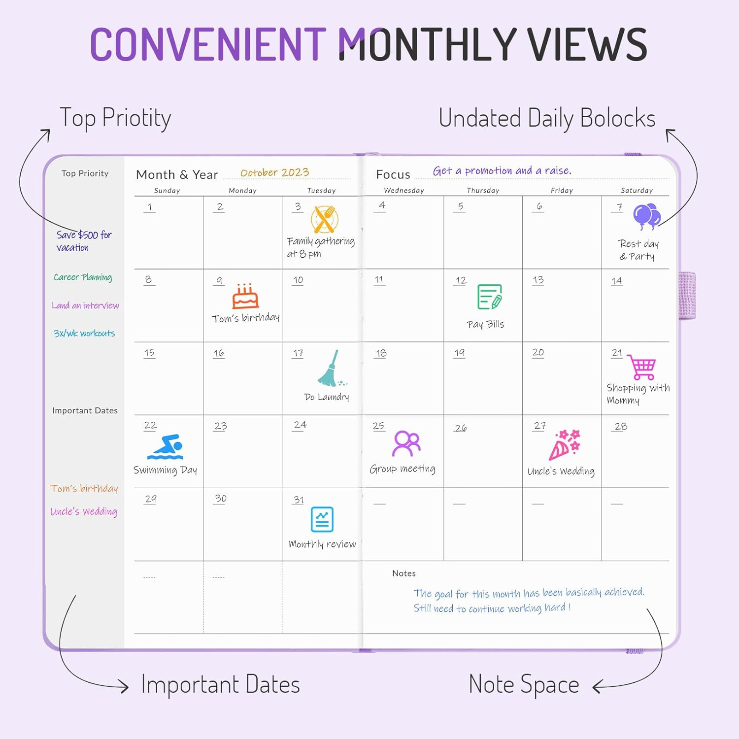 Undated Weekly Planner for 2025, Simplified Weekly & Monthly Calendar Planner,