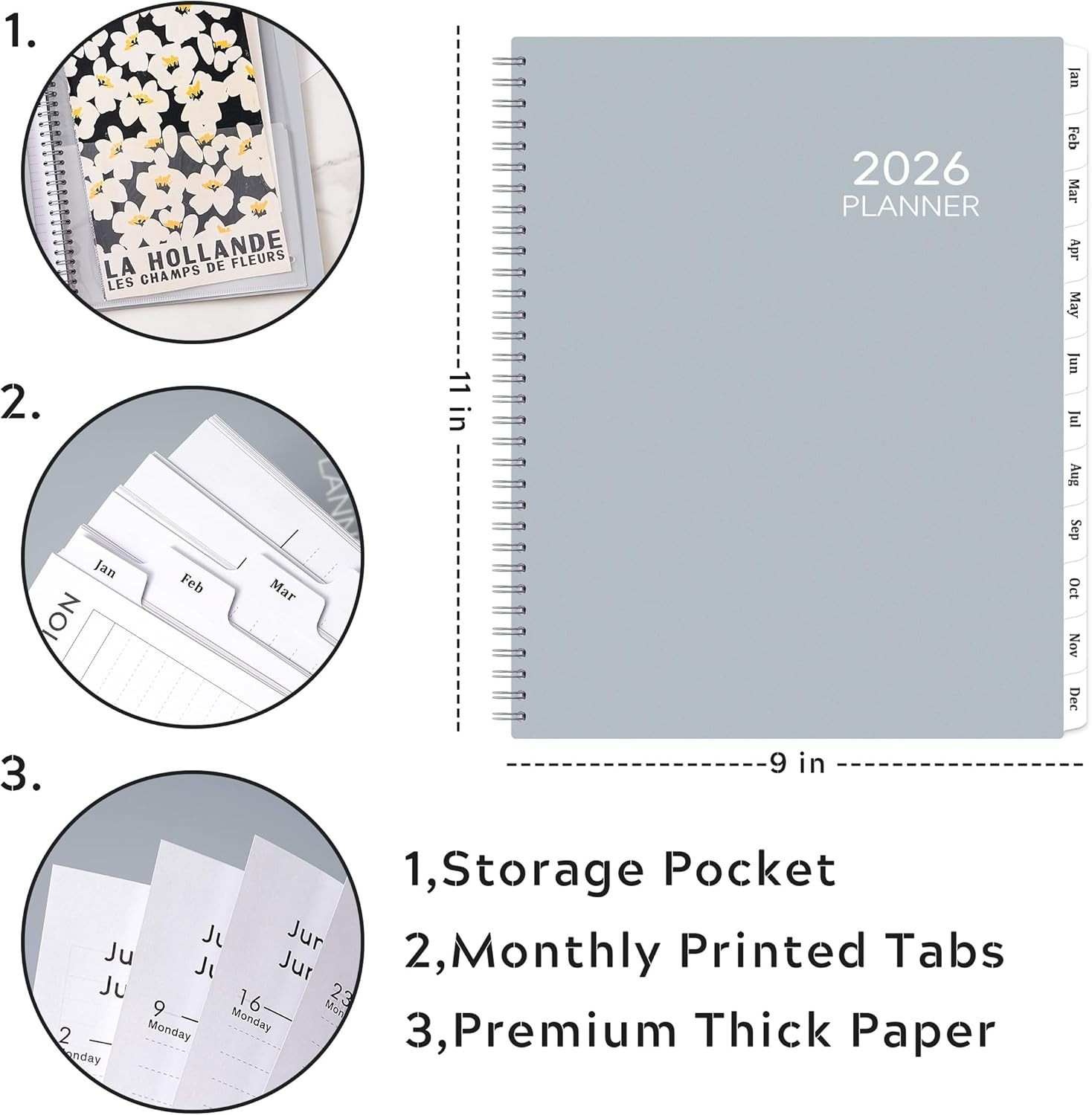 Stylish 2026 Planner – 9″ x 11″ Tabbed Design for Effortless Organization