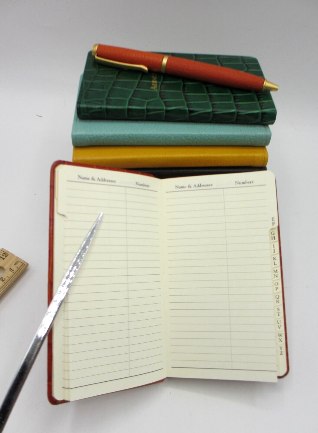 Graphic Image Address Book Pocket Size 3×5″ Leather Cover Orange Crocodile